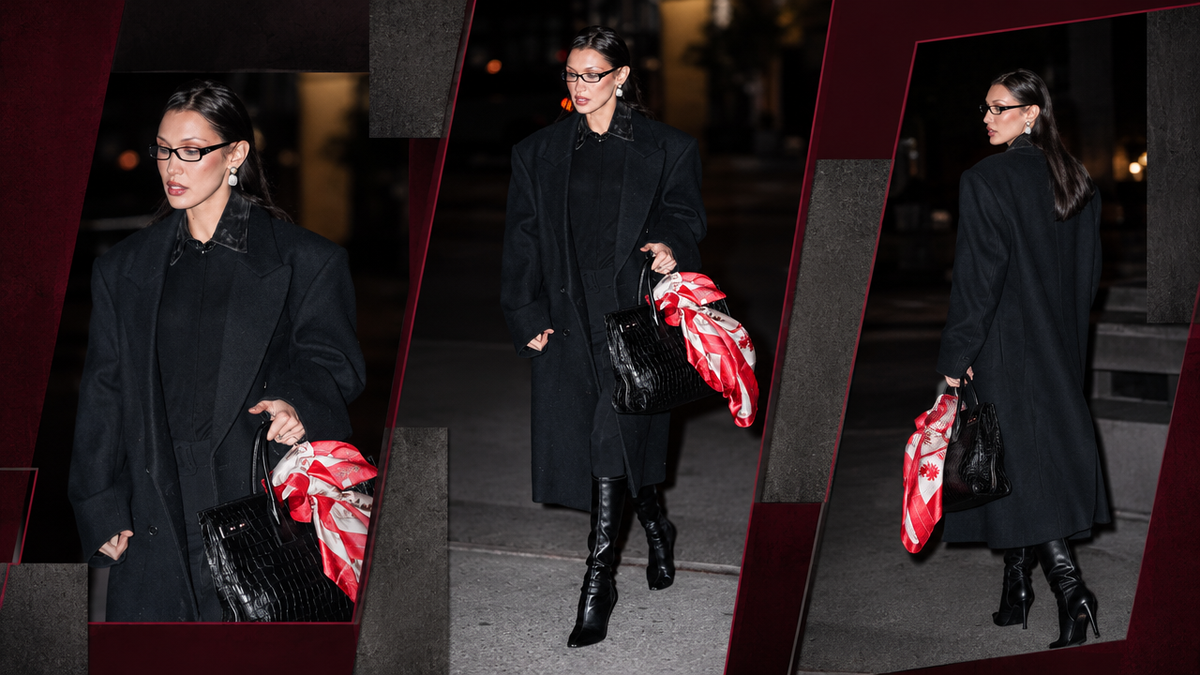 OFFCULTURE Journal bella hadid styling editorial, text-free three-view Brutalist composition
