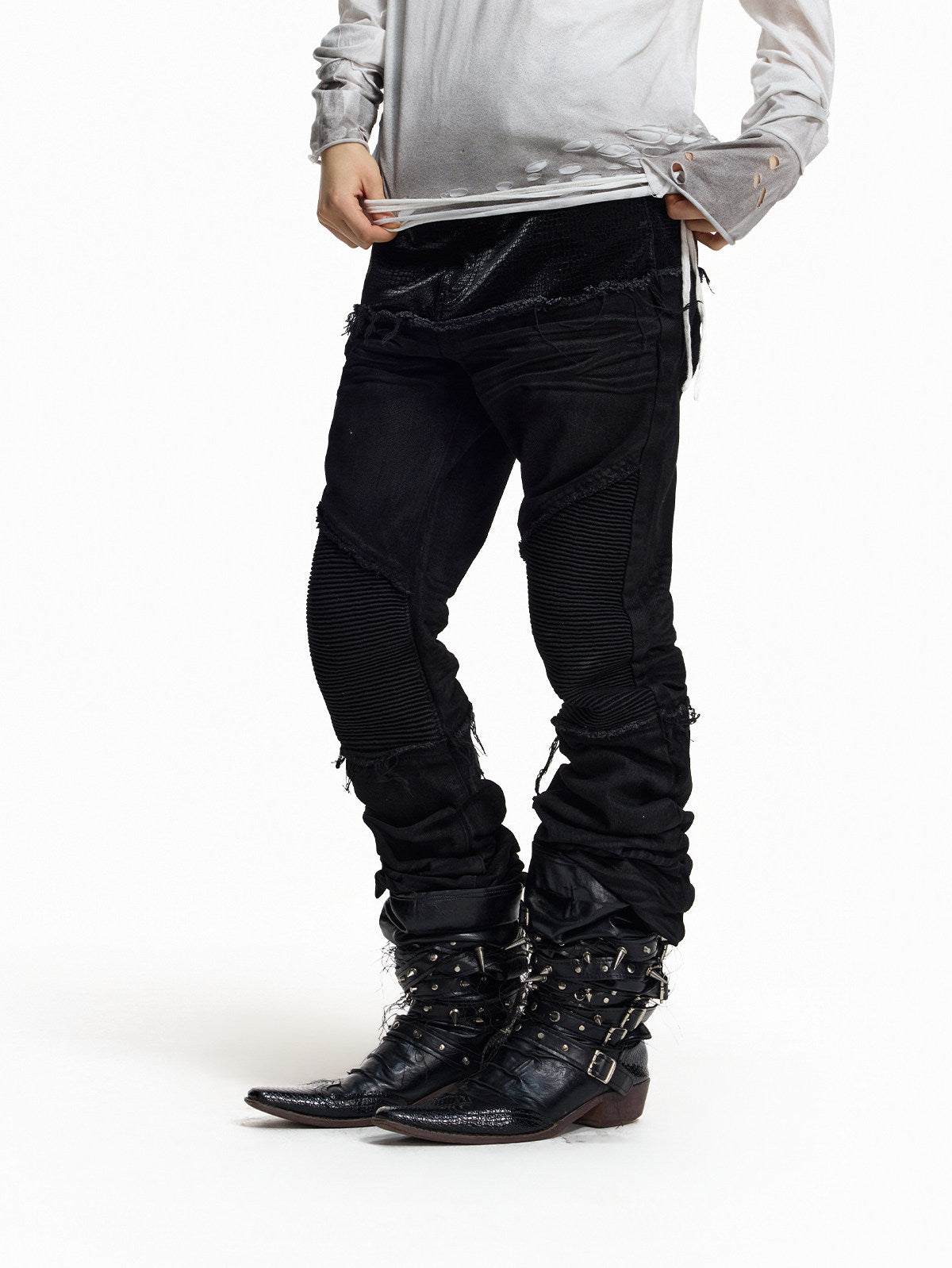 GHOSTLINE distressed stacked flare jeans