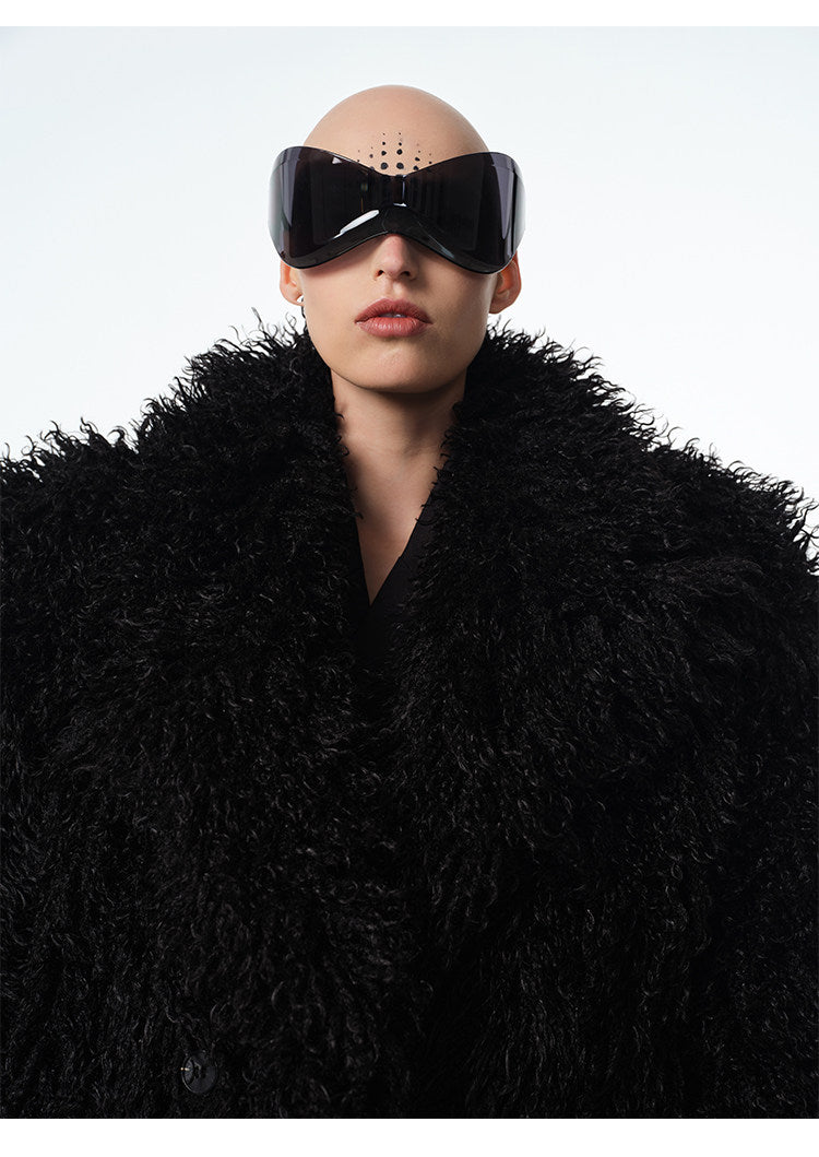 ECLIPSE oversized black long-pile faux-fur coat, additional product photograph 7 | OFFCULTURE®