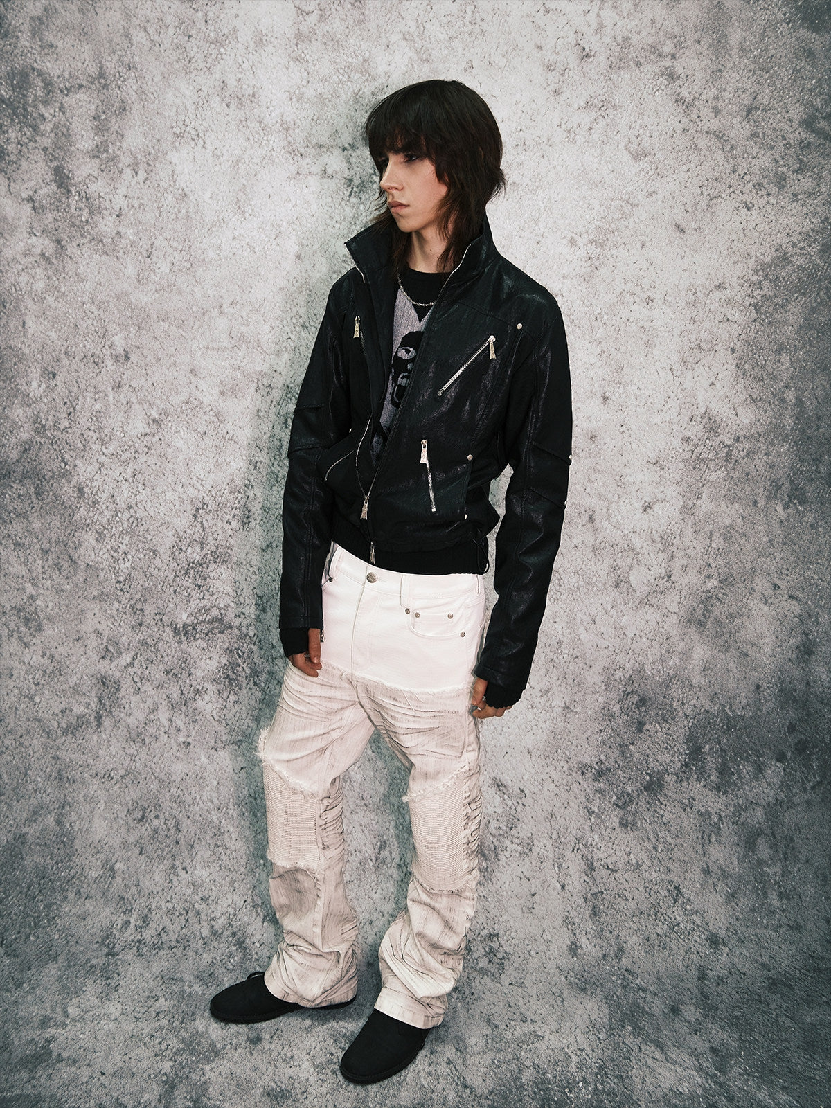 GODCOMPLEX armored distressed faux leather jacket
