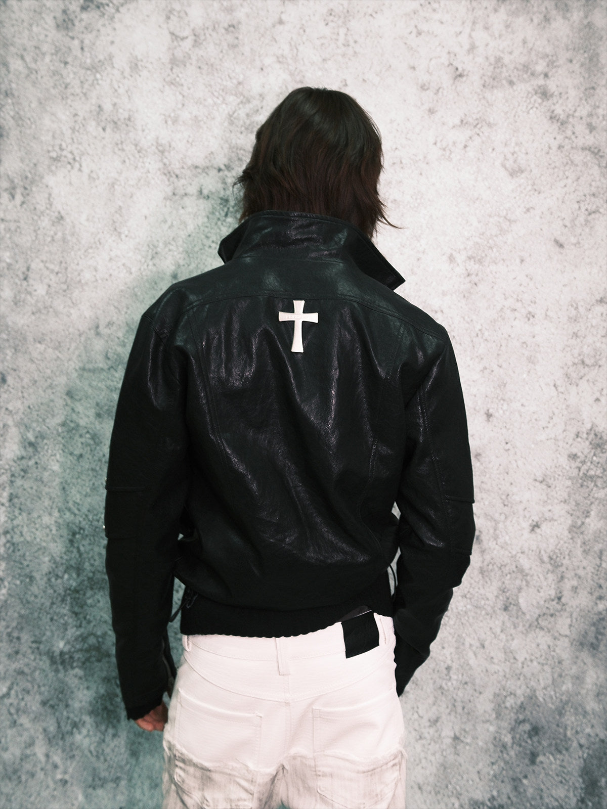 GODCOMPLEX armored distressed faux leather jacket