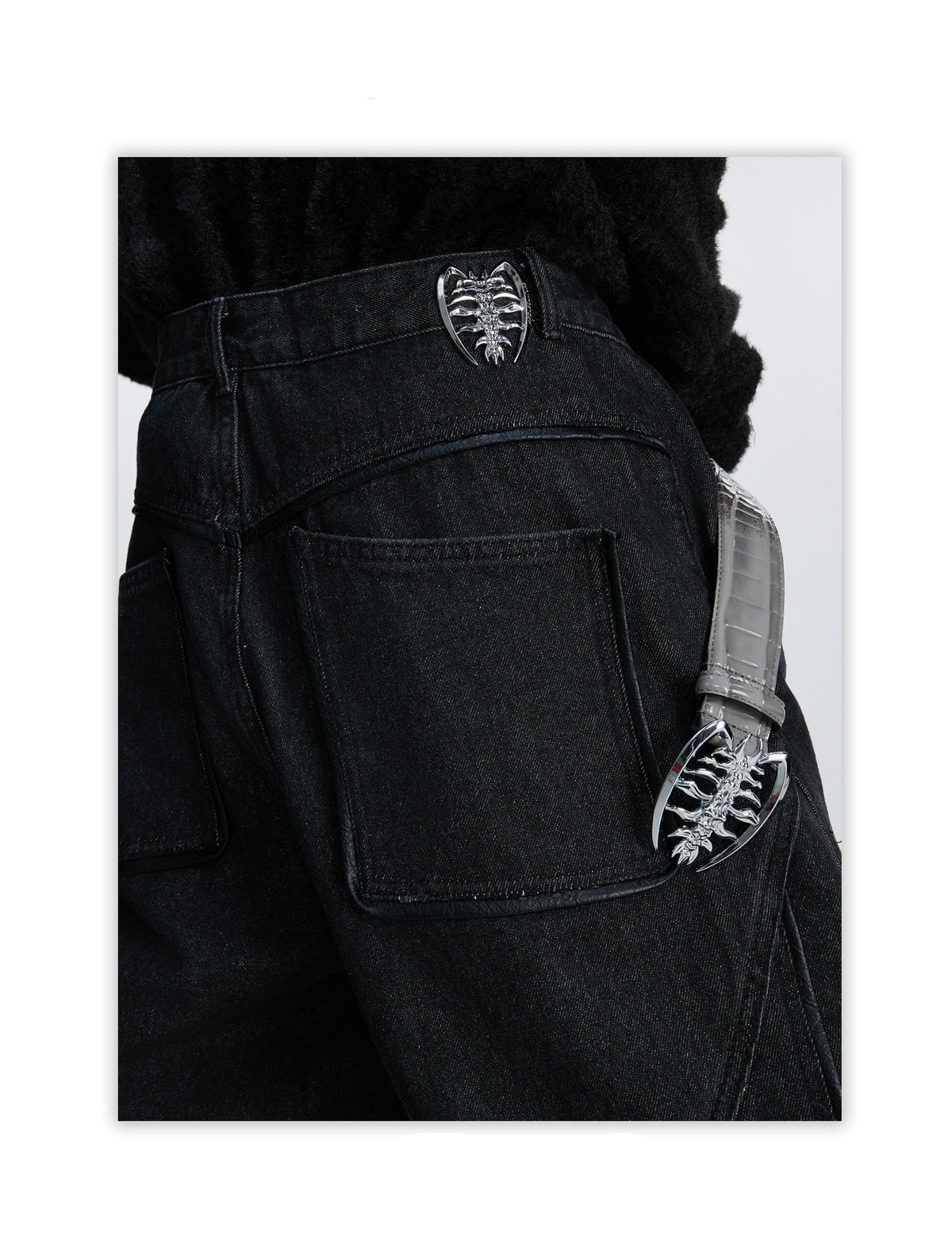 RED STATIC black washed flared denim jeans with red rhinestone accents, additional product photograph 6 | OFFCULTURE®