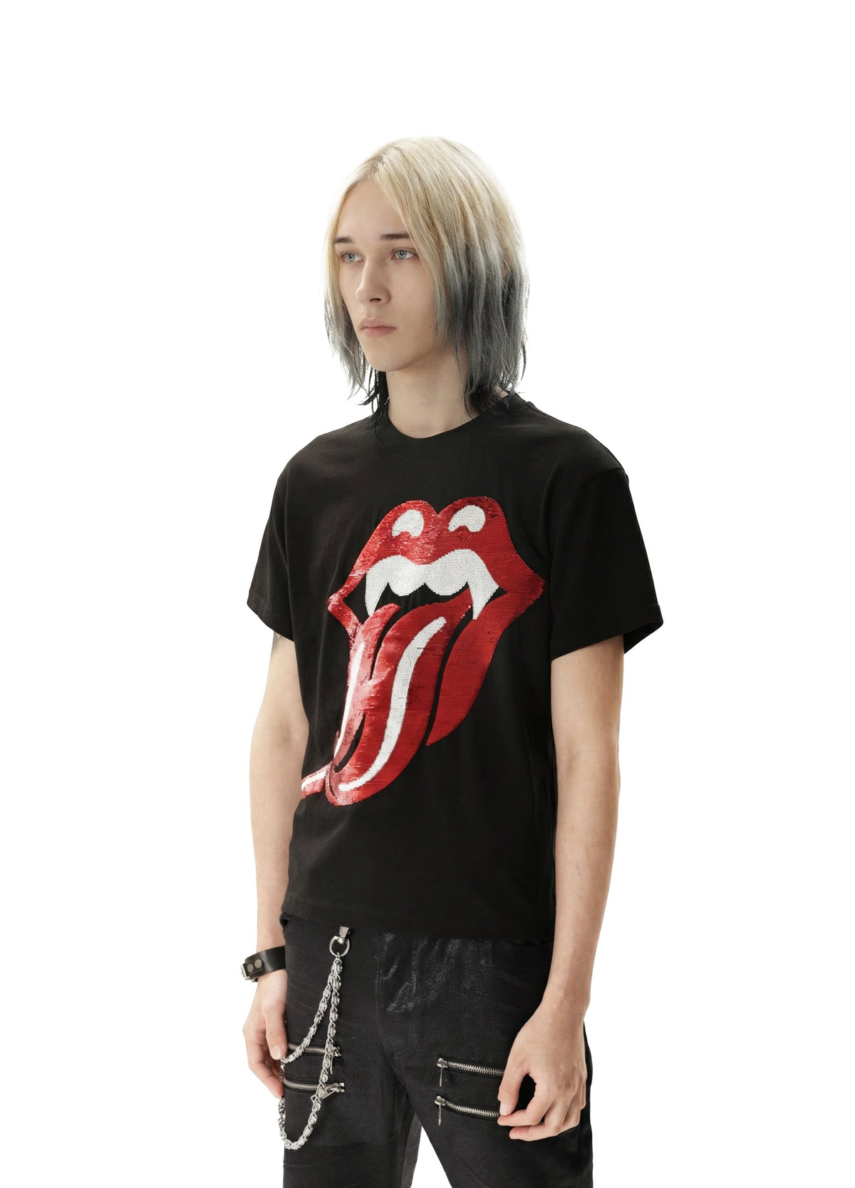 BAD TASTE sequin graphic cotton linen tee