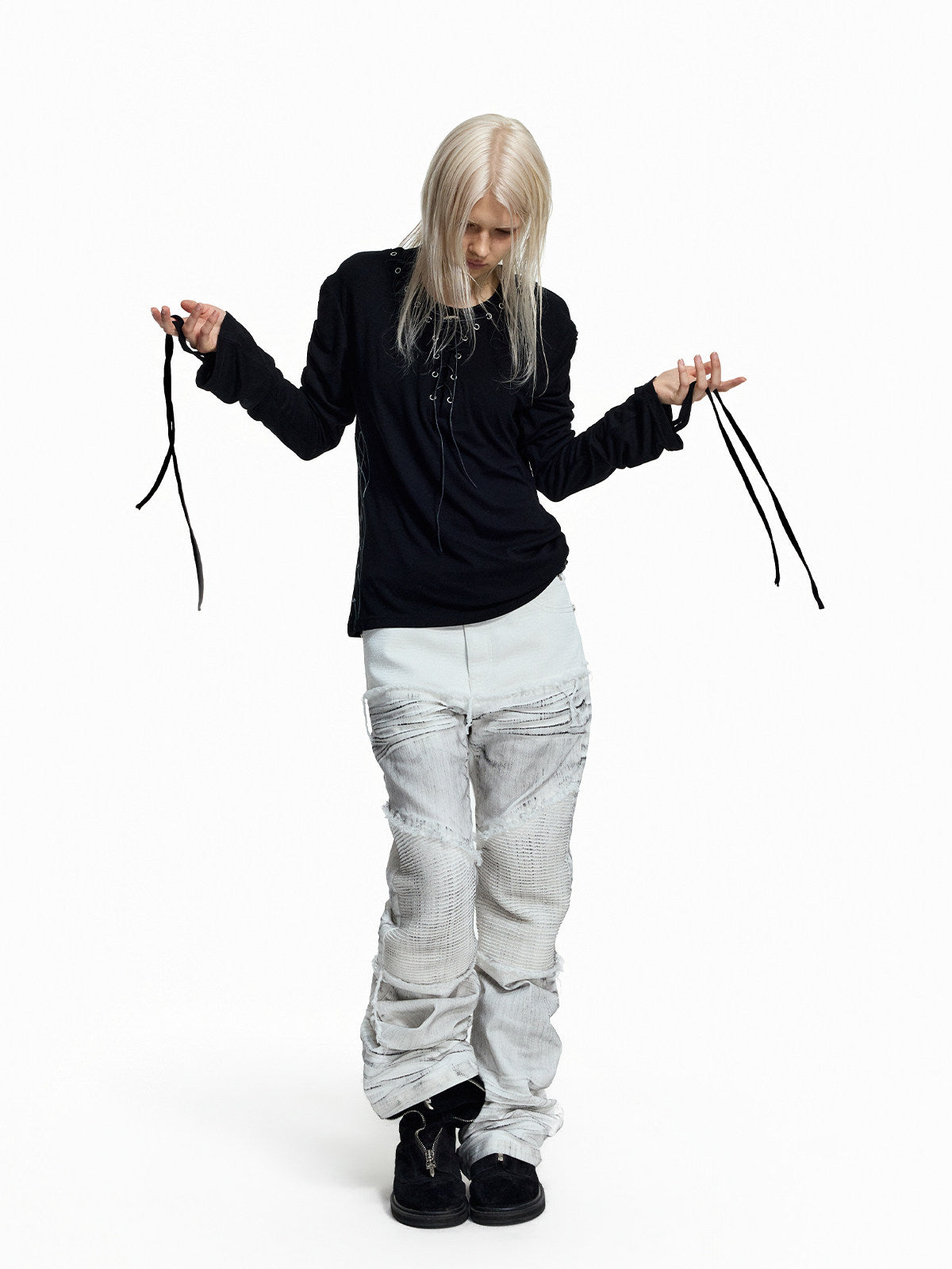 GHOSTLINE distressed stacked flare jeans
