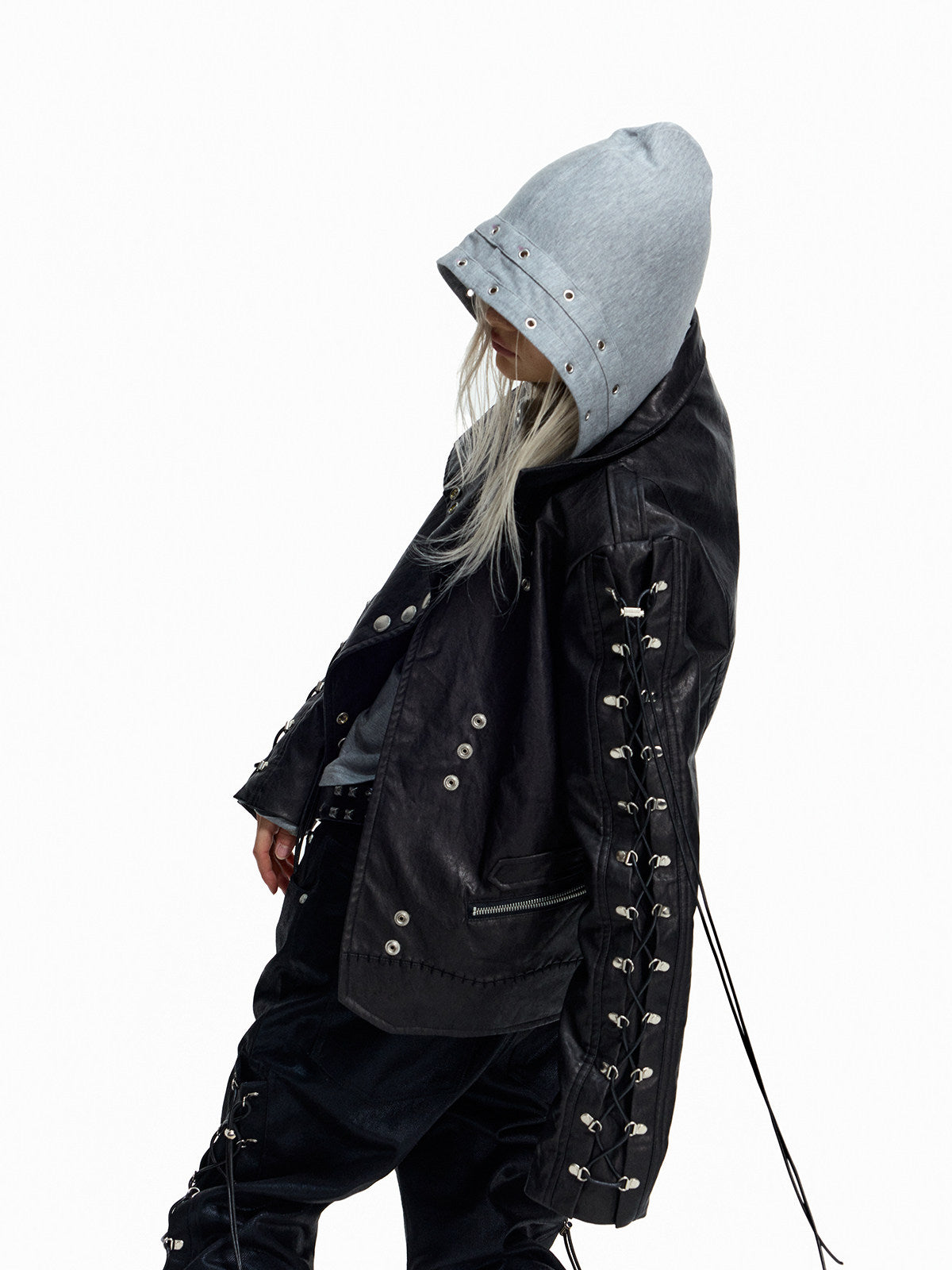 SLOW DAMAGE asymmetric coated biker jacket