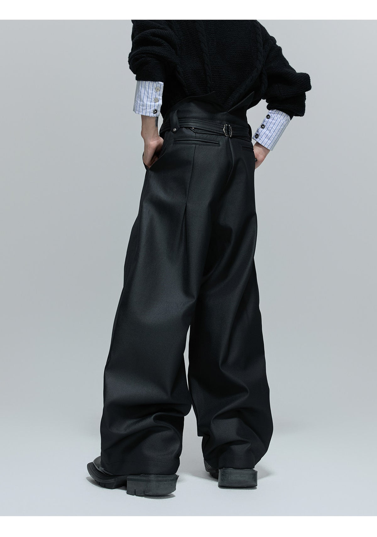 VESPER pleated high-waisted wide straight-leg trousers with waist tie, additional product photograph 5 | OFFCULTURE®