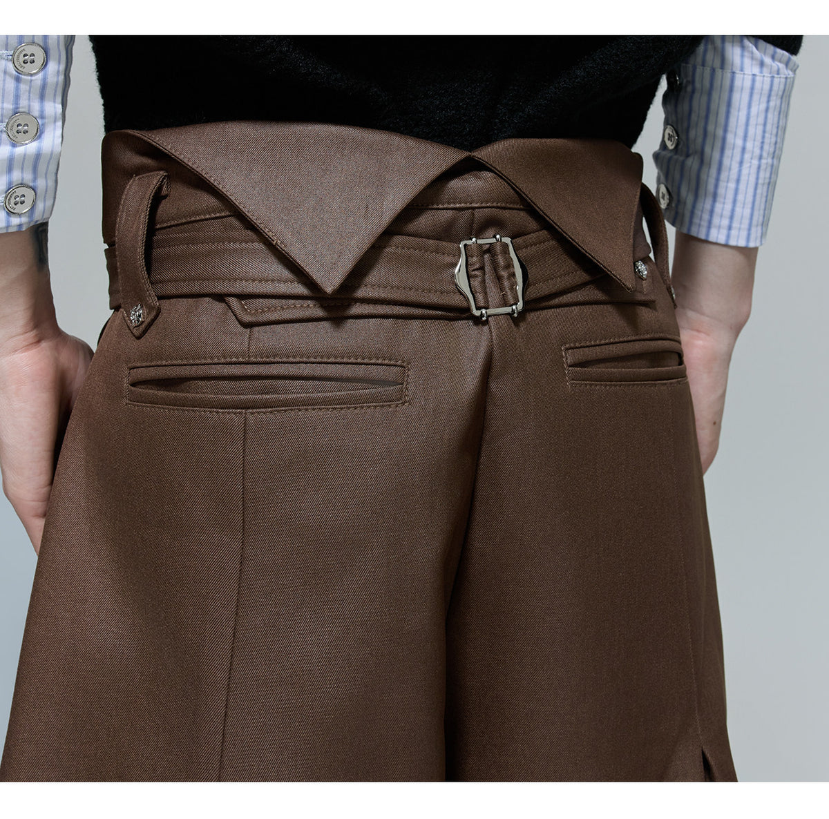 VESPER pleated high-waisted wide straight-leg trousers with waist tie, additional product photograph 9 | OFFCULTURE®
