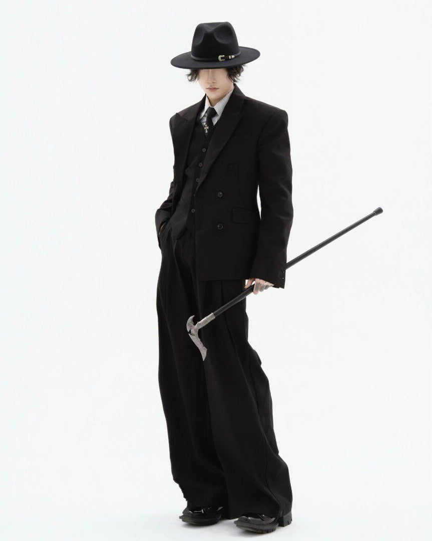 OFFLIMITS black high-rise pleated wide-leg tailored trousers, additional product photograph 5 | OFFCULTURE®