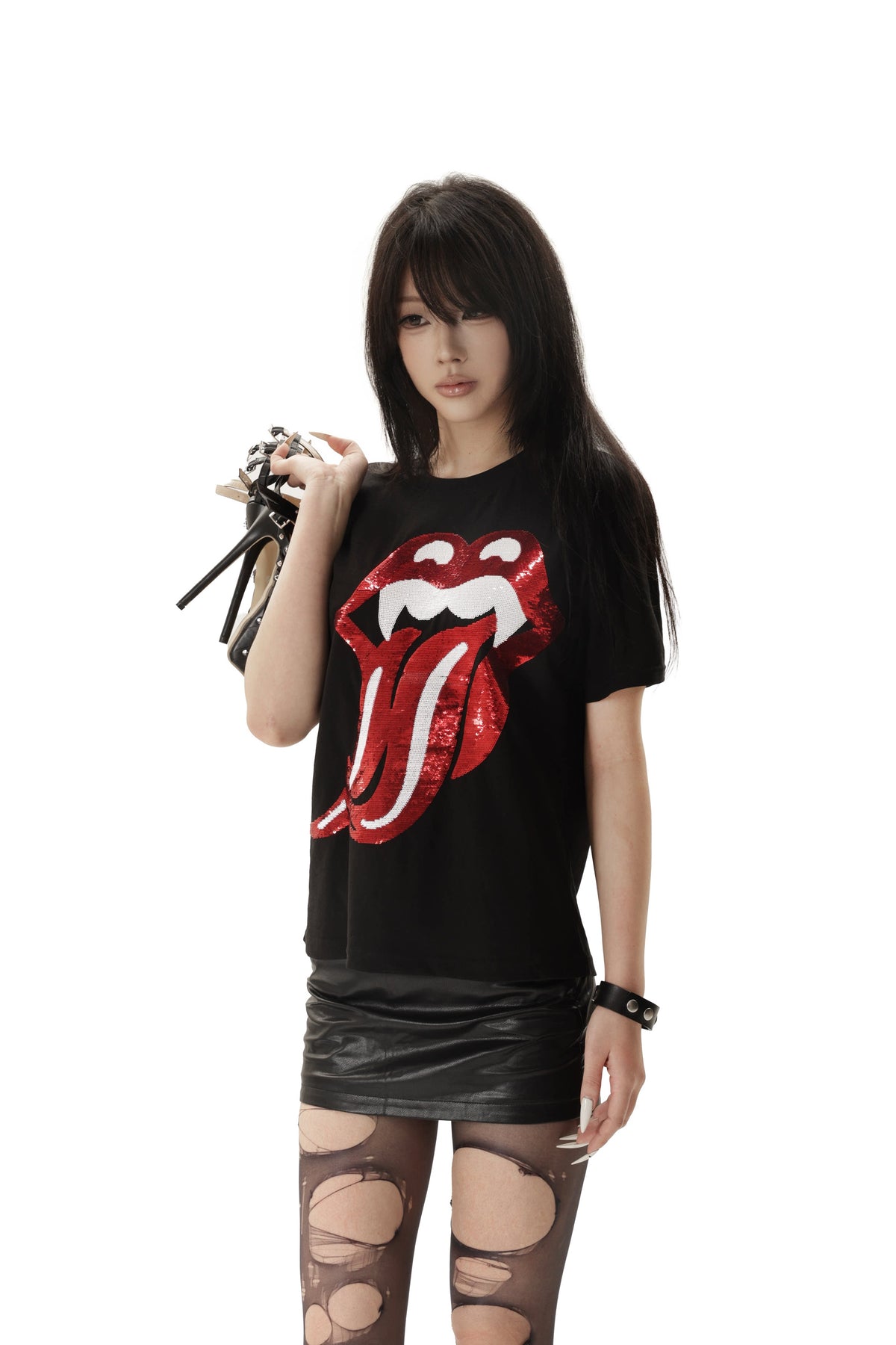 BAD TASTE sequin graphic cotton linen tee