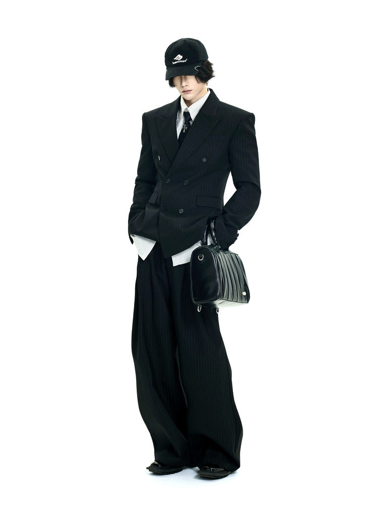 BAD HABITS black pinstripe padded-shoulder slim blazer