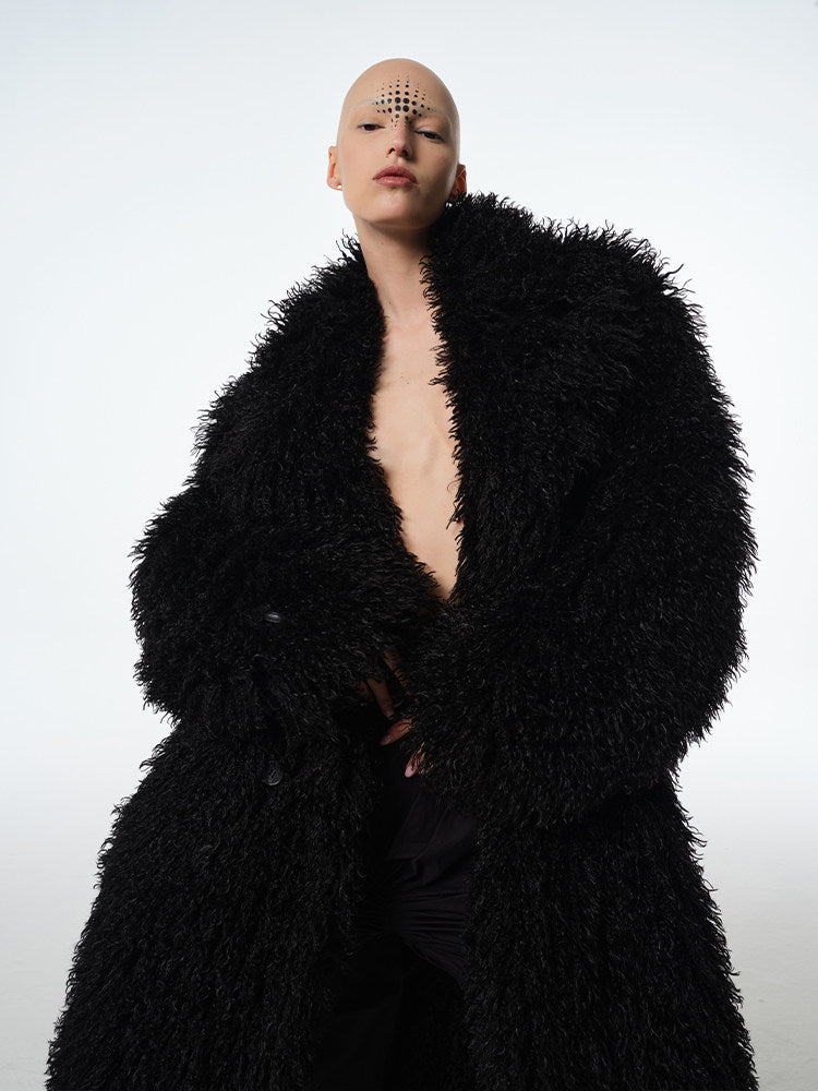 ECLIPSE oversized black long-pile faux-fur coat, additional product photograph 9 | OFFCULTURE®