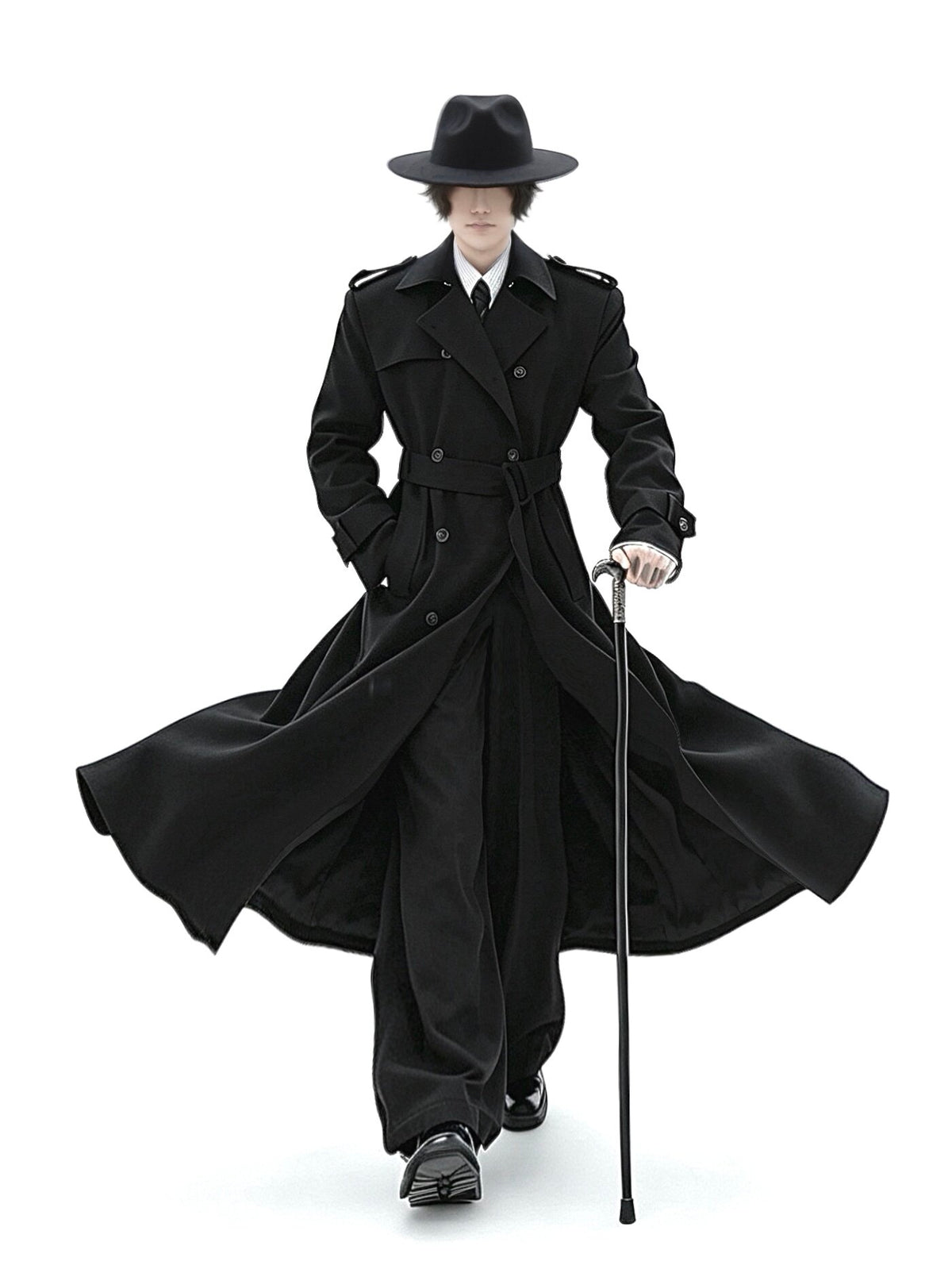 NVRLOOKBACK long oversized black belted trench coat