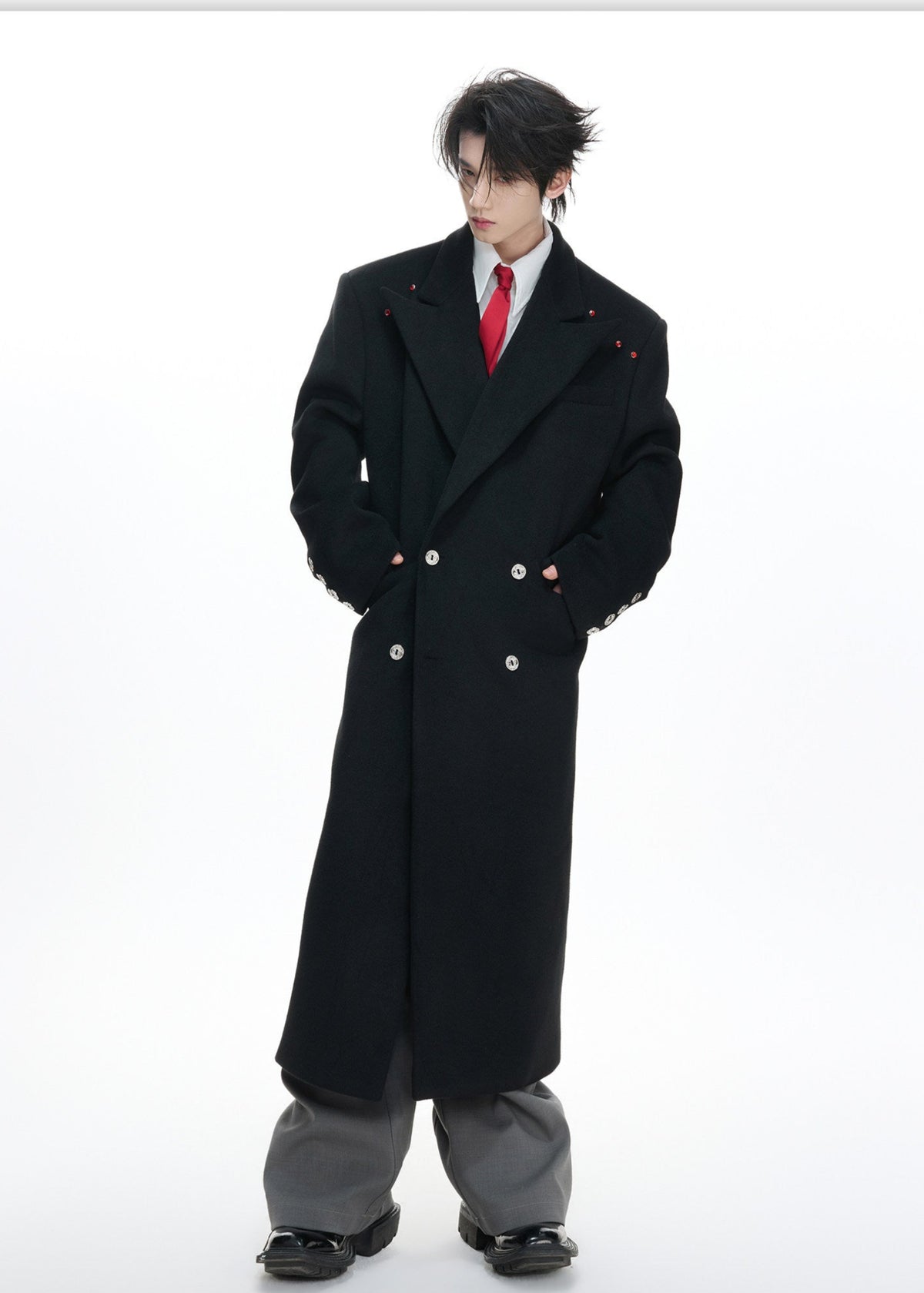AFTERHOURS long double-breasted wool-blend coat with peak lapels, additional product photograph 4 | OFFCULTURE®