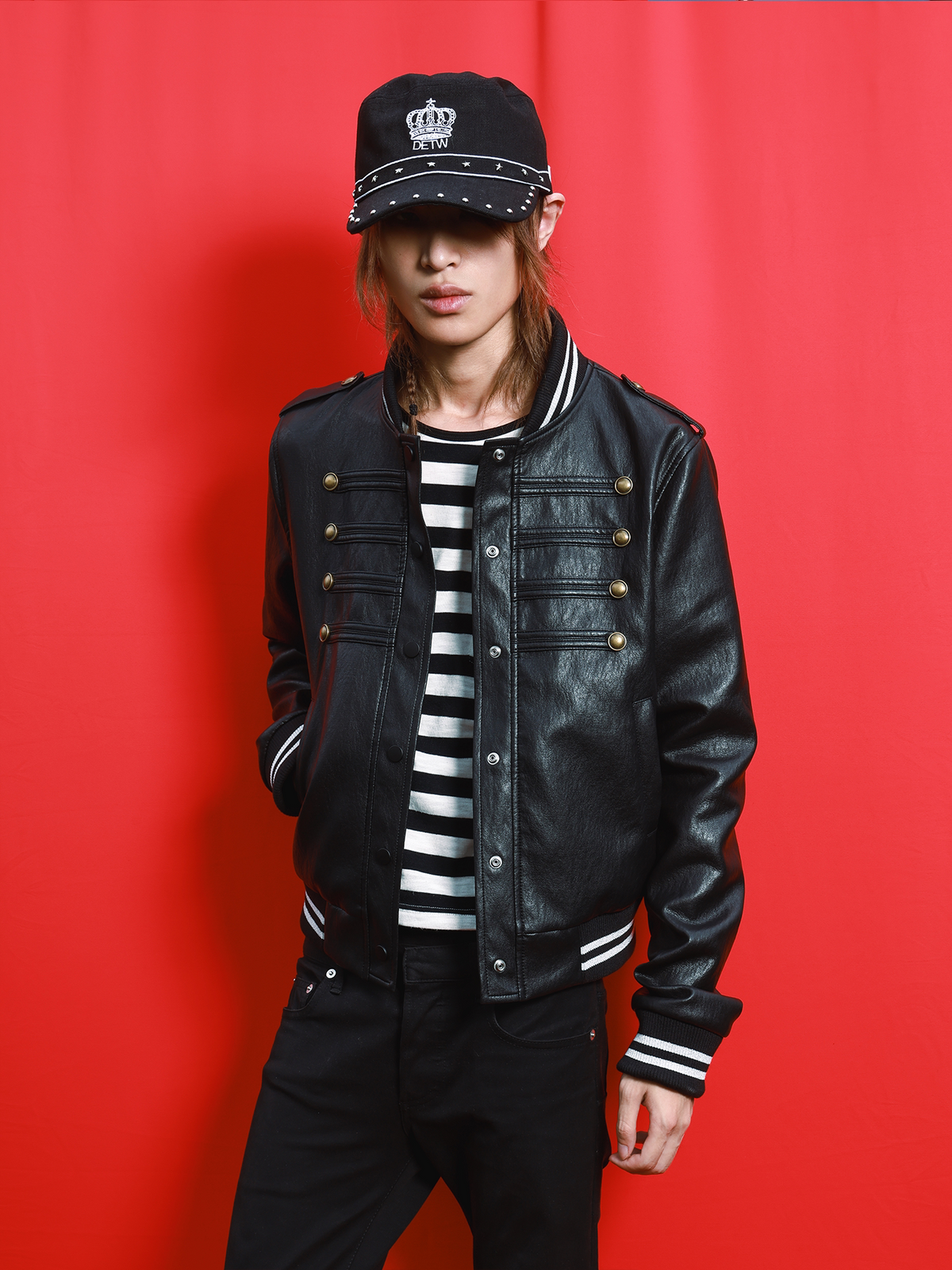 BLUE BLOOD military faux leather bomber jacket