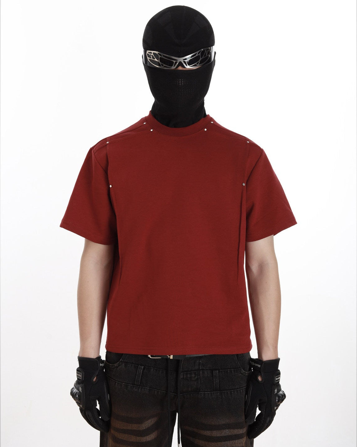 Studded Deconstructed Slim Fit Crew Tee