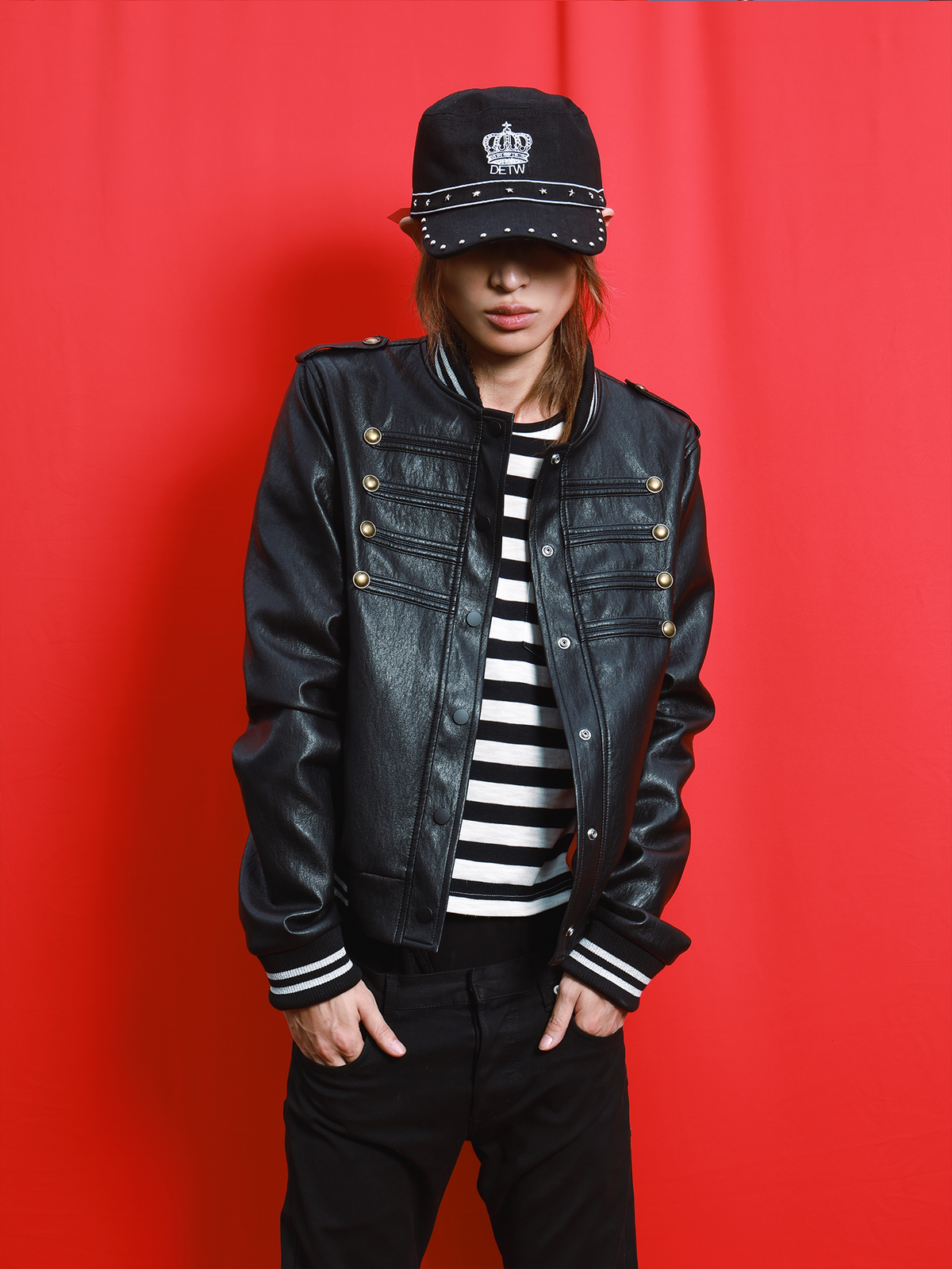 BLUE BLOOD military faux leather bomber jacket