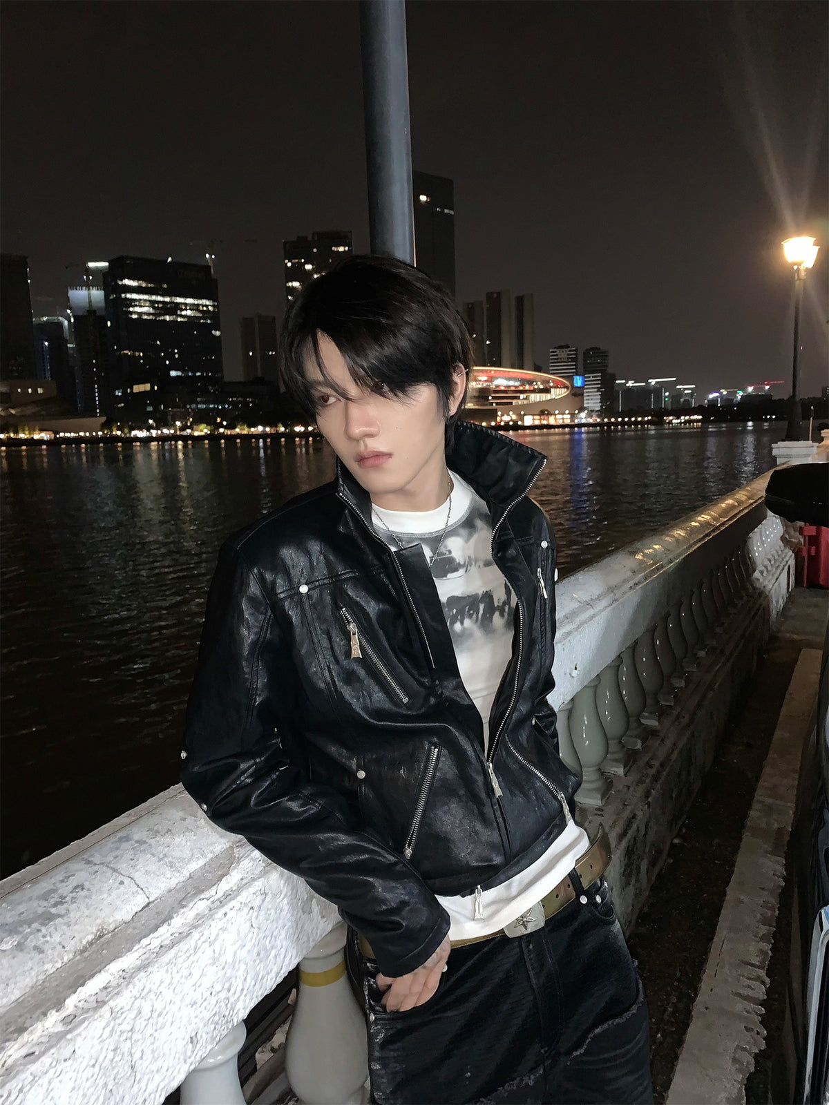 GODCOMPLEX armored distressed faux leather jacket