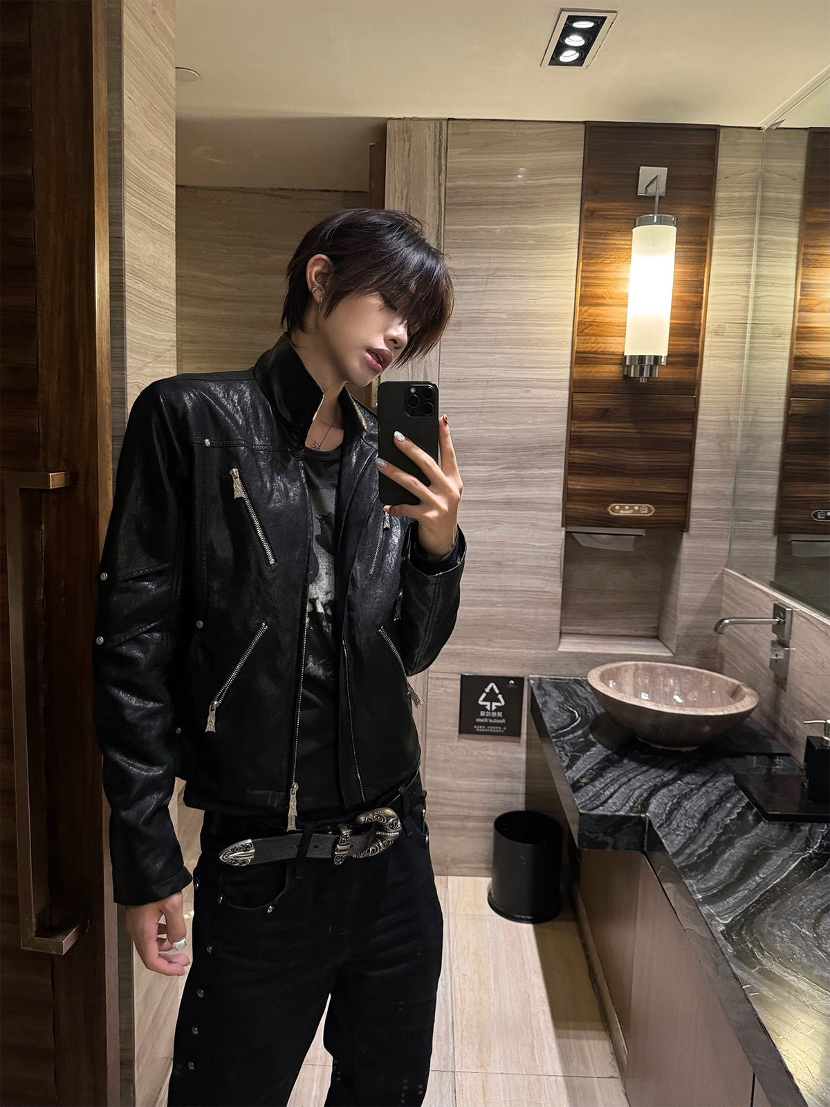 GODCOMPLEX armored distressed faux leather jacket