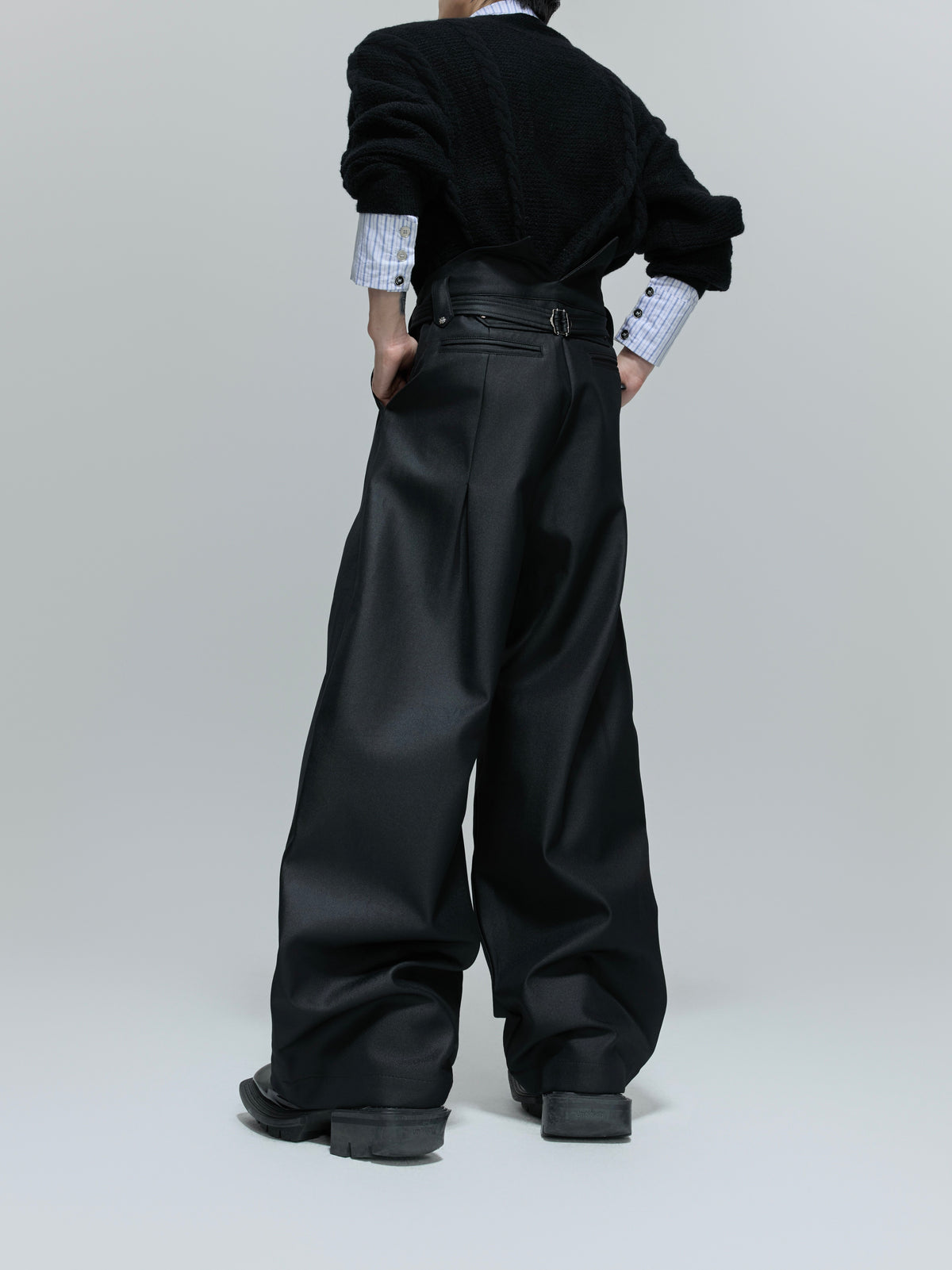 VESPER pleated high-waisted wide straight-leg trousers with waist tie, additional product photograph 7 | OFFCULTURE®