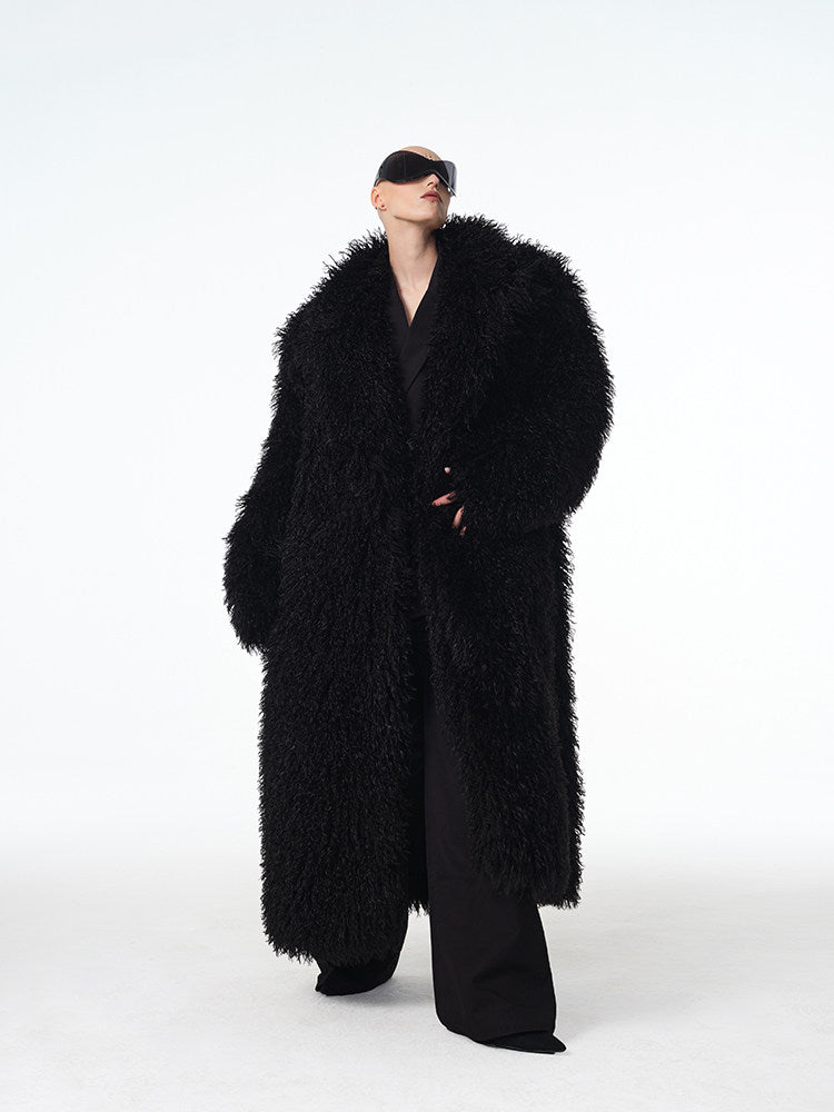 ECLIPSE oversized black long-pile faux-fur coat, additional product photograph 2 | OFFCULTURE®