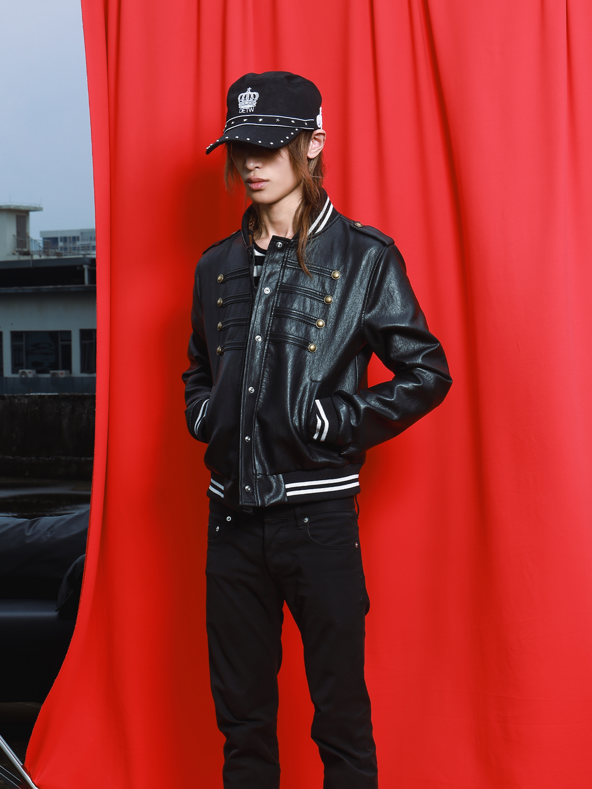 BLUE BLOOD military faux leather bomber jacket