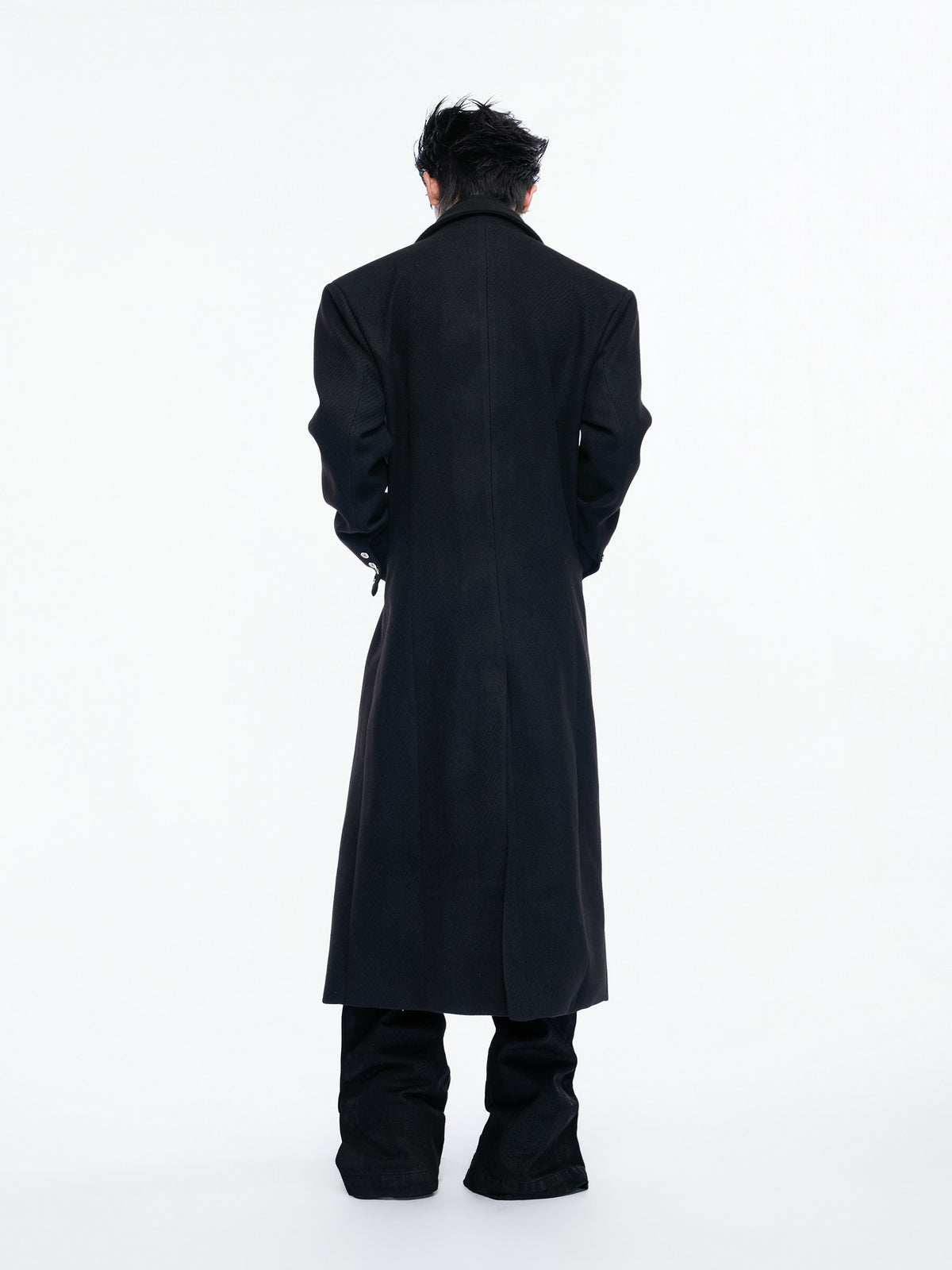 HALCYON black layered mock-neck long cotton coat, additional product photograph 3 | OFFCULTURE®
