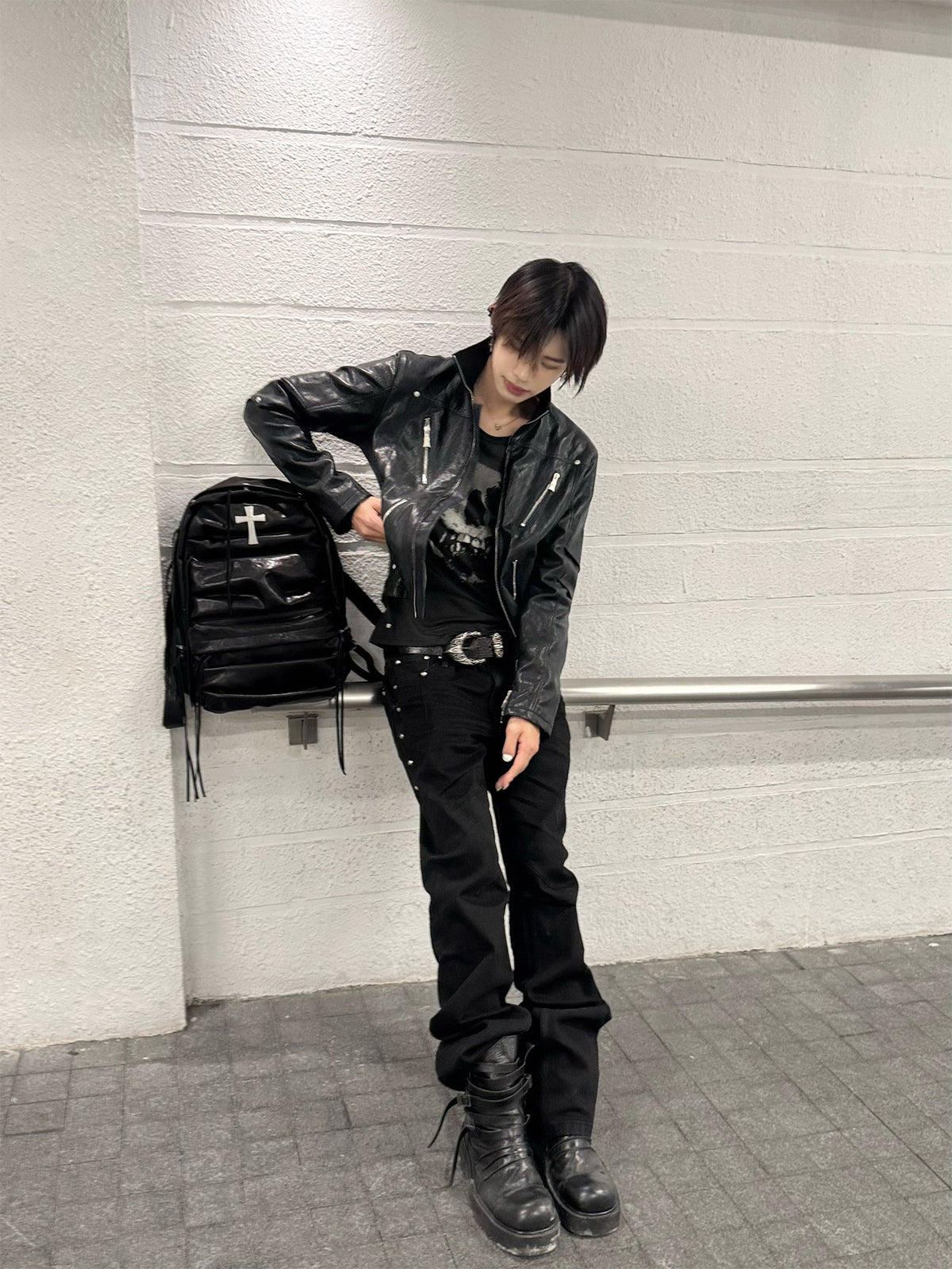 GODCOMPLEX armored distressed faux leather jacket