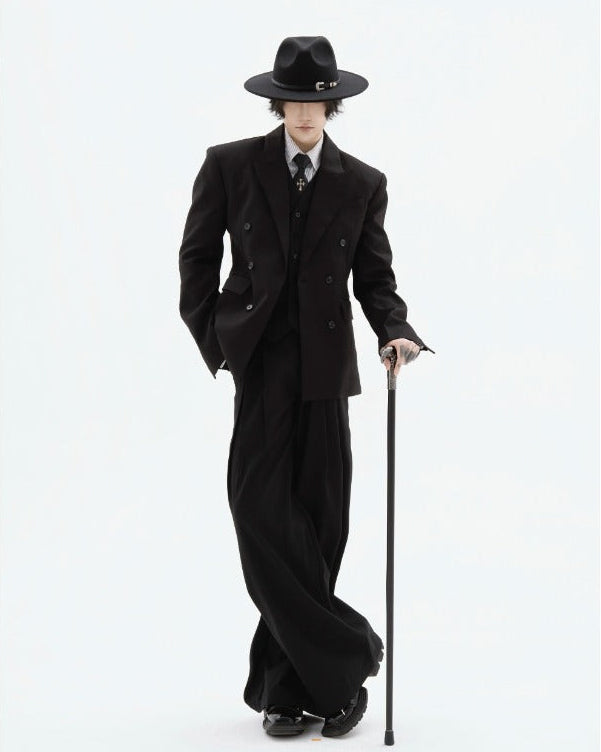 OFFLIMITS black high-rise pleated wide-leg tailored trousers, additional product photograph 8 | OFFCULTURE®