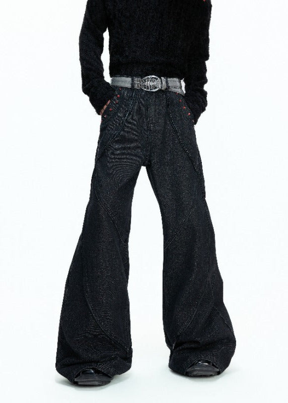 RED STATIC black washed flared denim jeans with red rhinestone accents, additional product photograph 4 | OFFCULTURE®