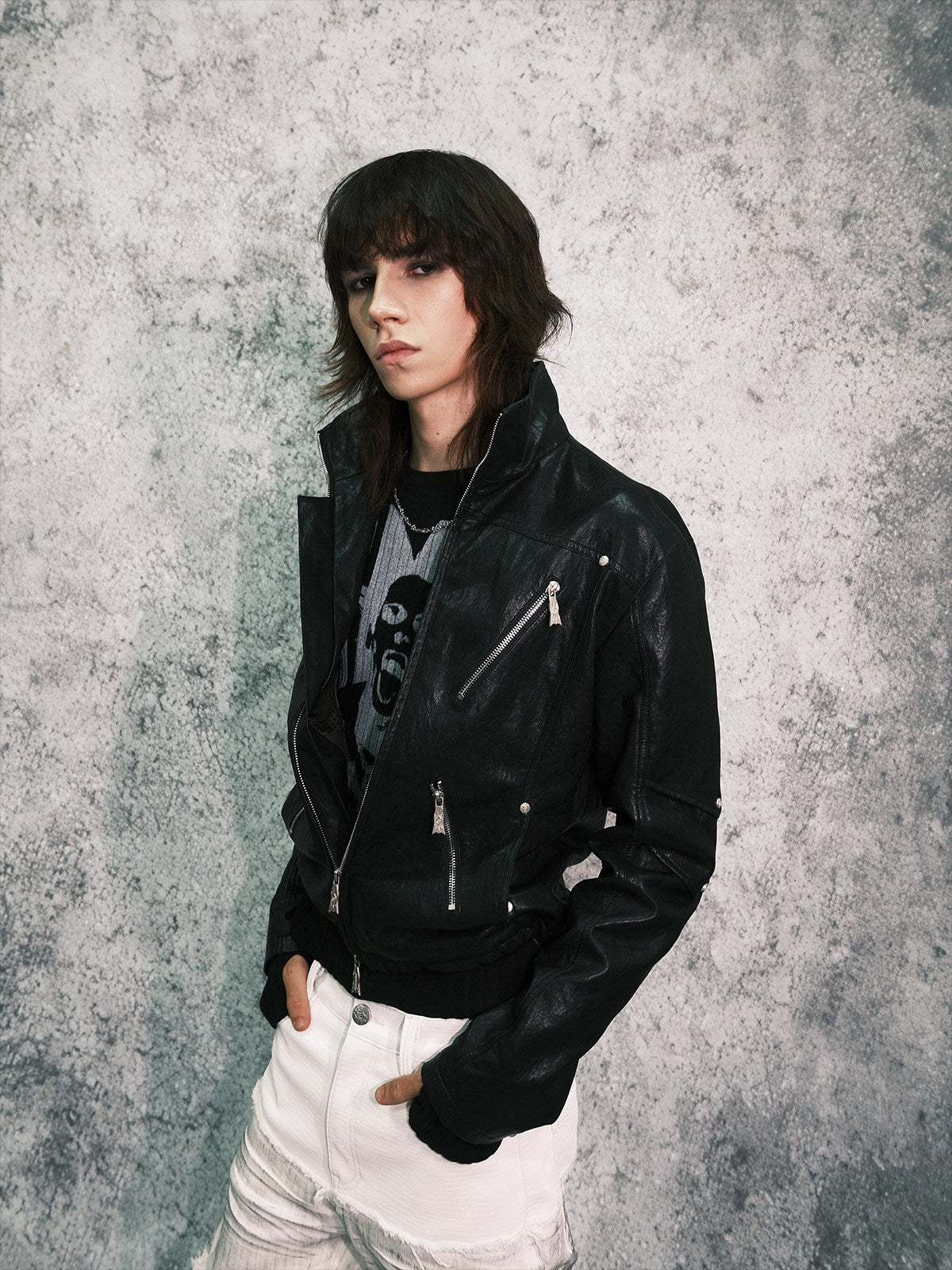 GODCOMPLEX armored distressed faux leather jacket
