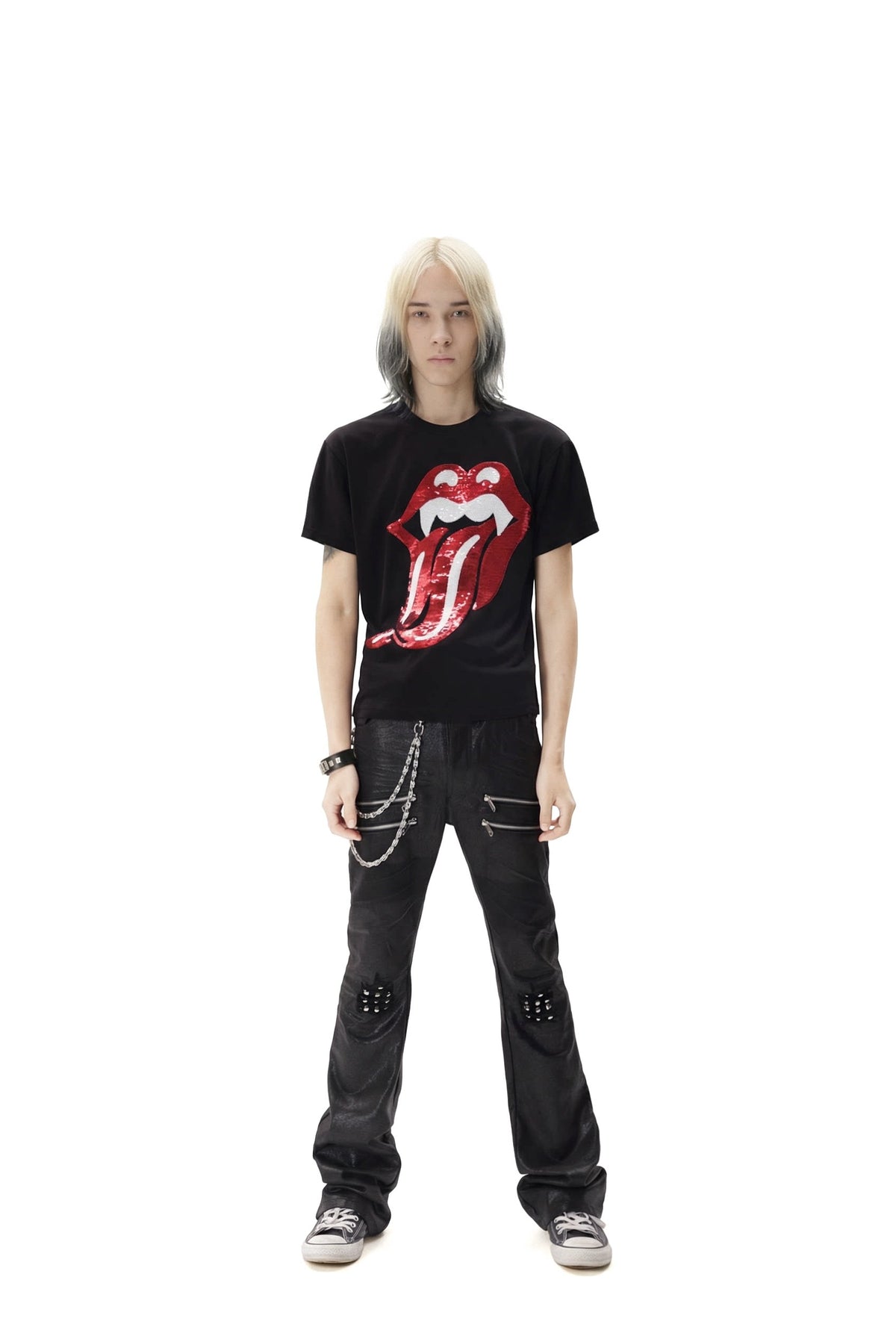 BAD TASTE sequin graphic cotton linen tee