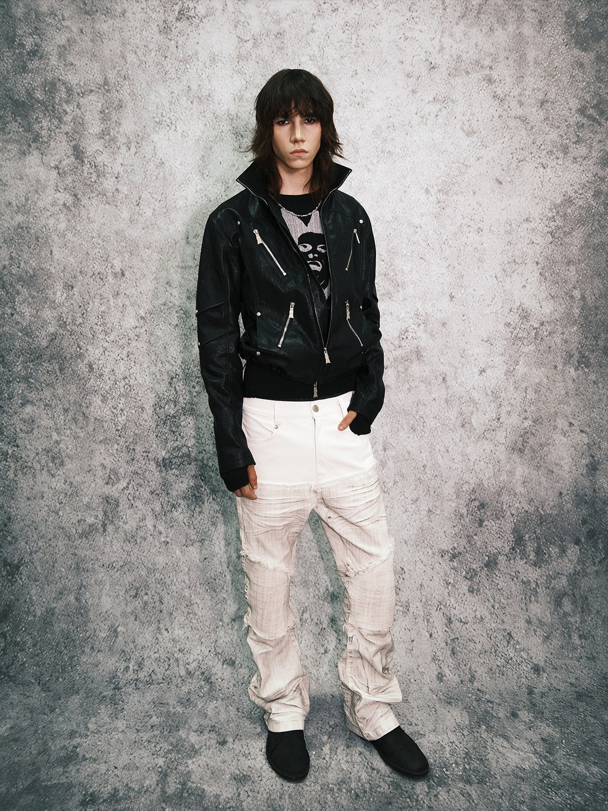 GODCOMPLEX armored distressed faux leather jacket
