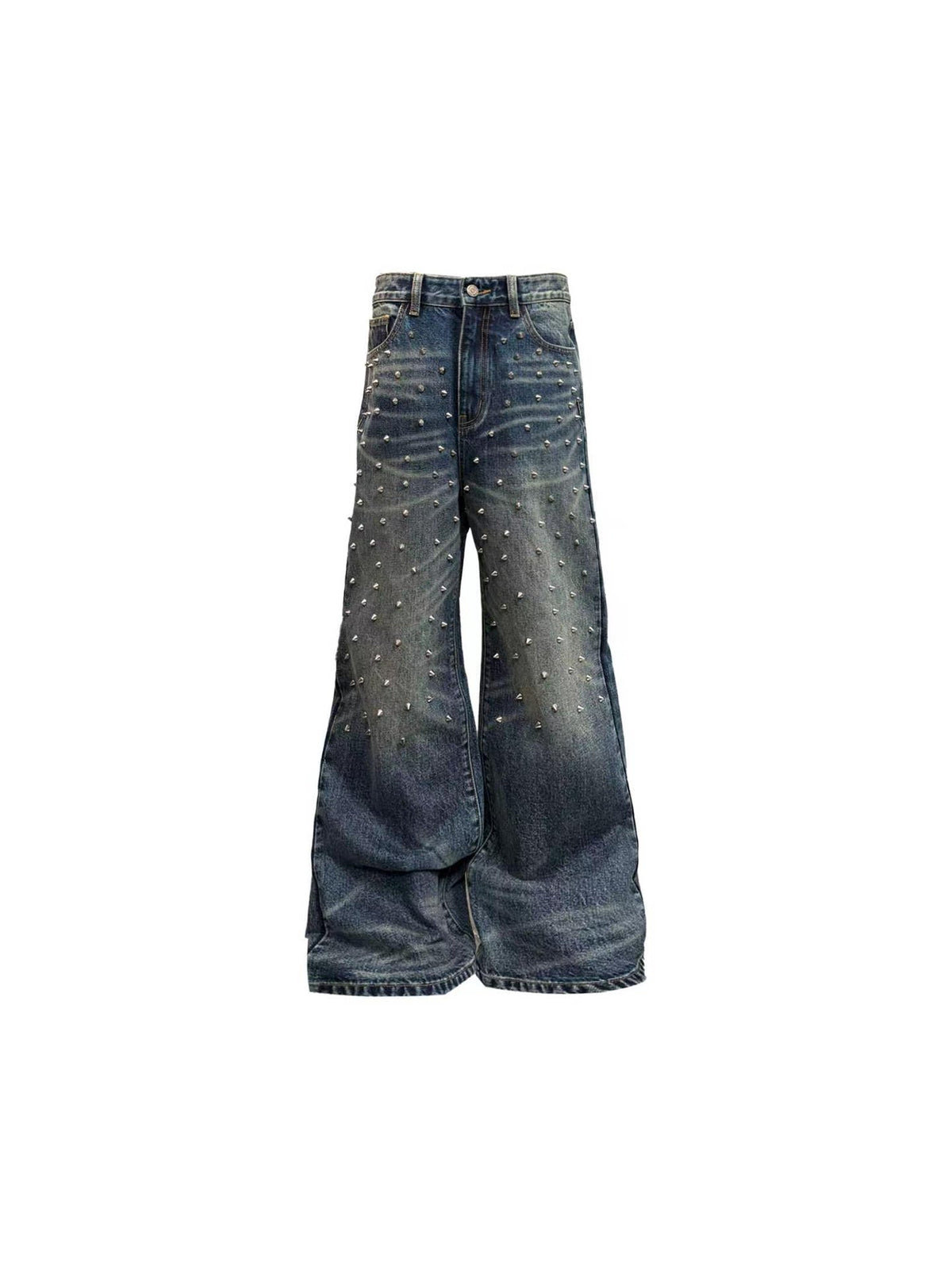 COLDHEART studded wide-leg washed denim jeans