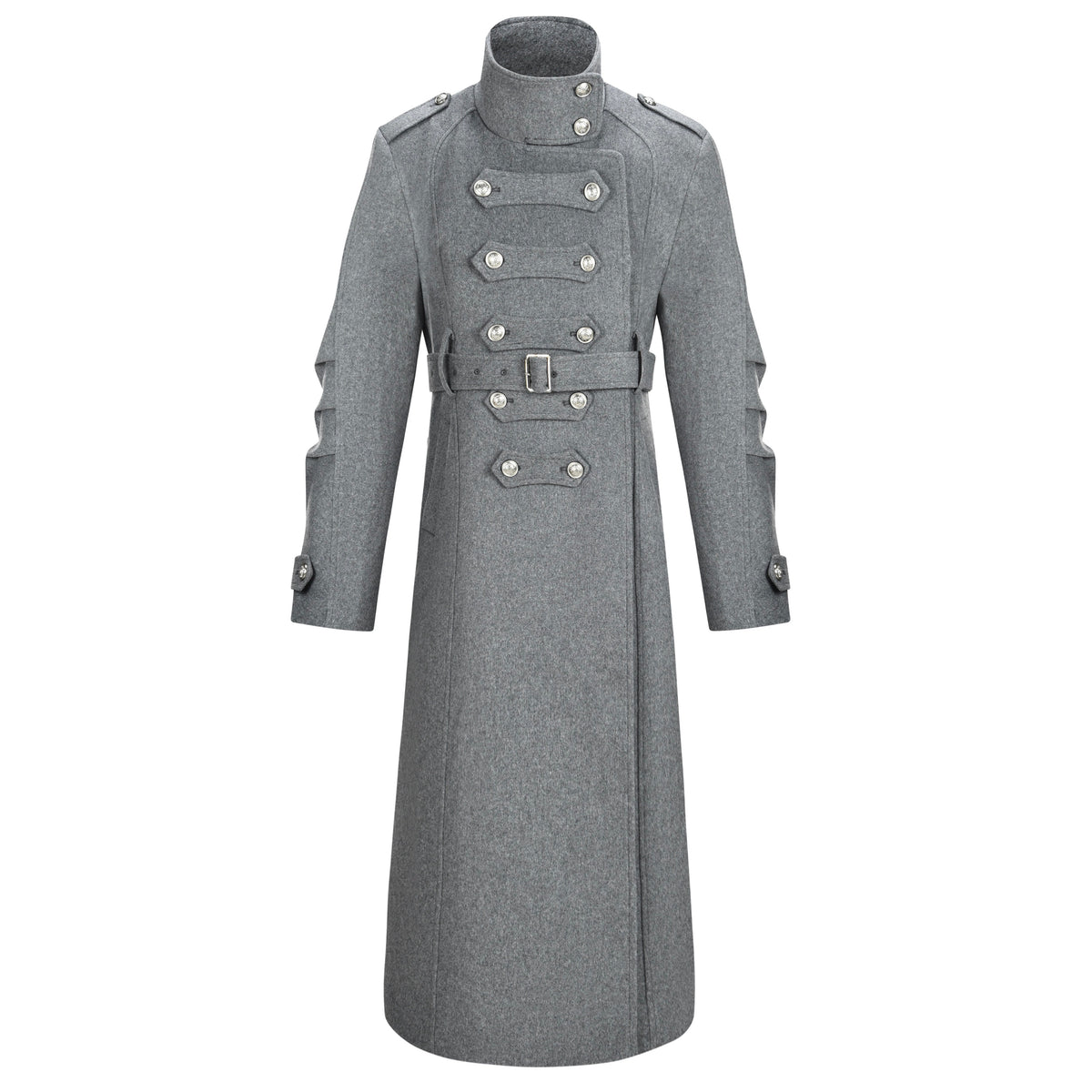 COLD BLOOD grey structured long wool-blend coat with military detailing, additional product photograph 8 | OFFCULTURE®