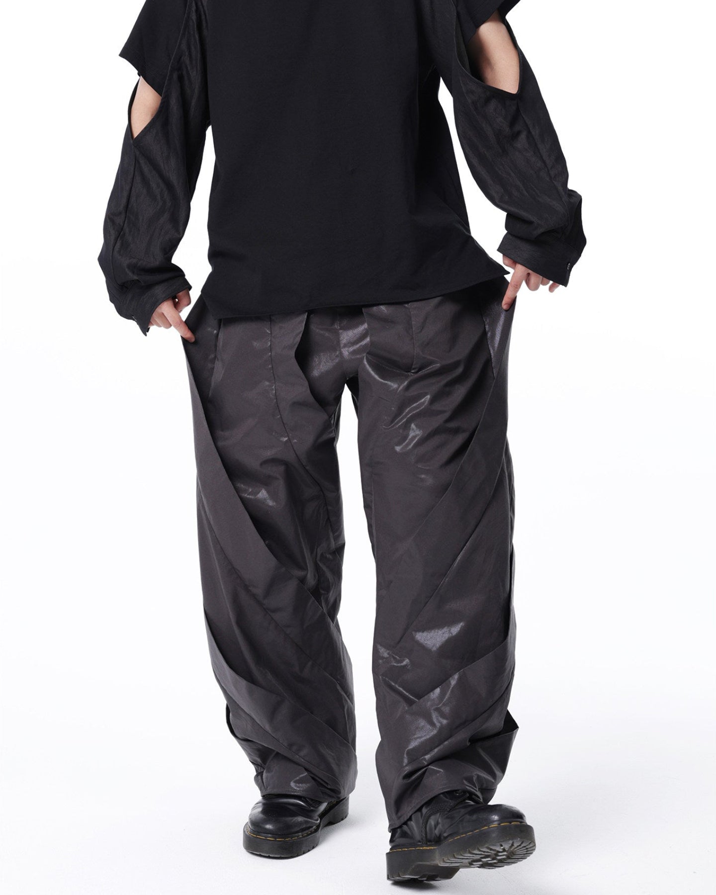 SPIRAL DRAPED WAXED PANTS