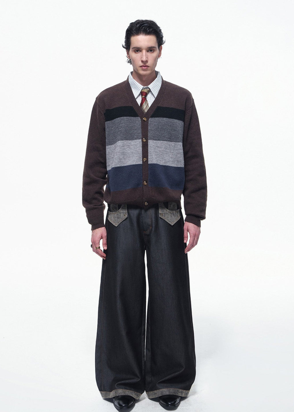 SCRIPT-X STRIPE WOOL CARDIGAN