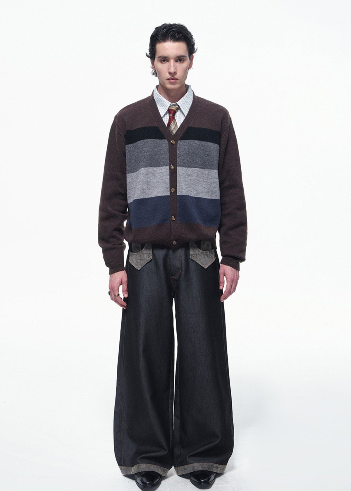 OPENFLY STRIPE WOOL CARDIGAN