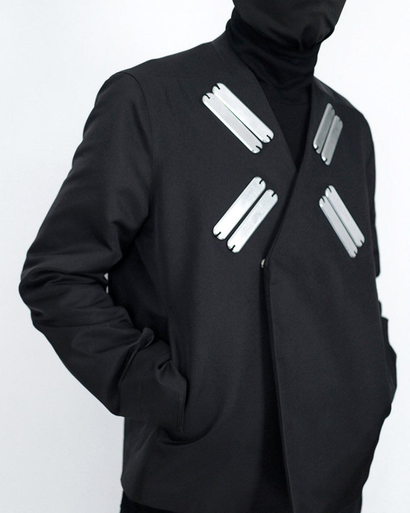 TECH CROPPED METAL PATCH DARK BIKER JACKET