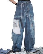PATCH PRINT WIDE JEANS