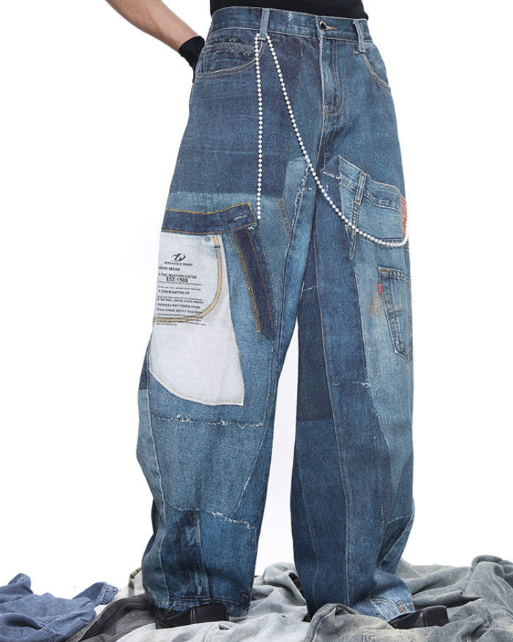 PATCH PRINT WIDE JEANS