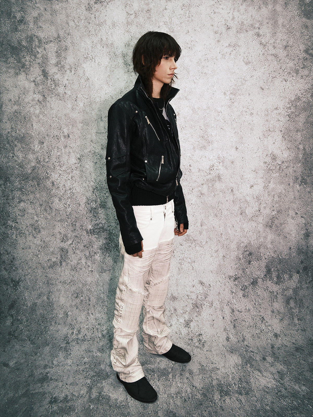 GODCOMPLEX armored distressed faux leather jacket