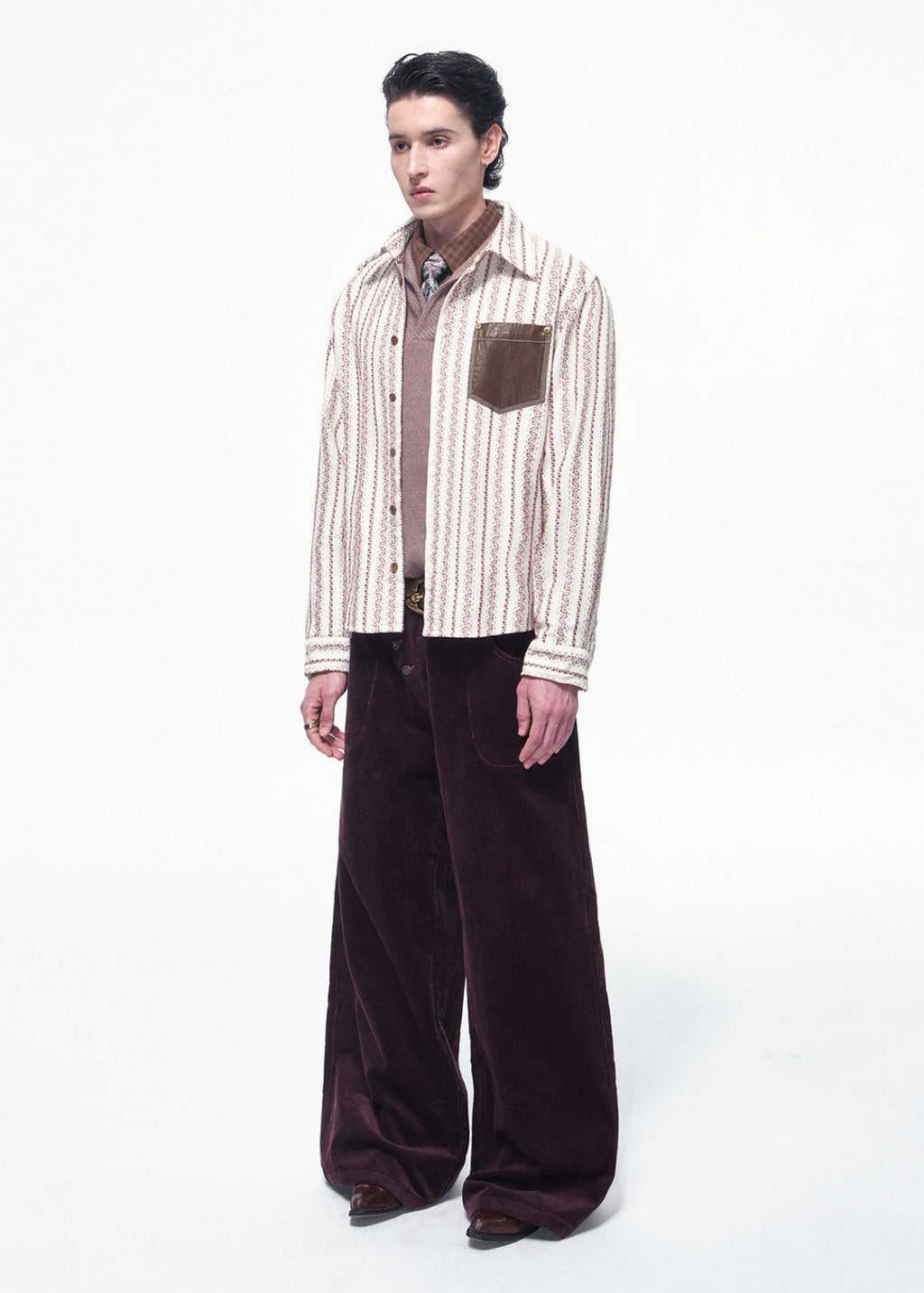 SCRIPT-X STRIPE EMBROID SHIRT