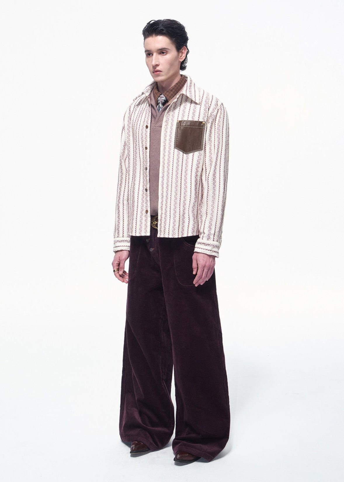 SCRIPT-X STRIPE EMBROID SHIRT
