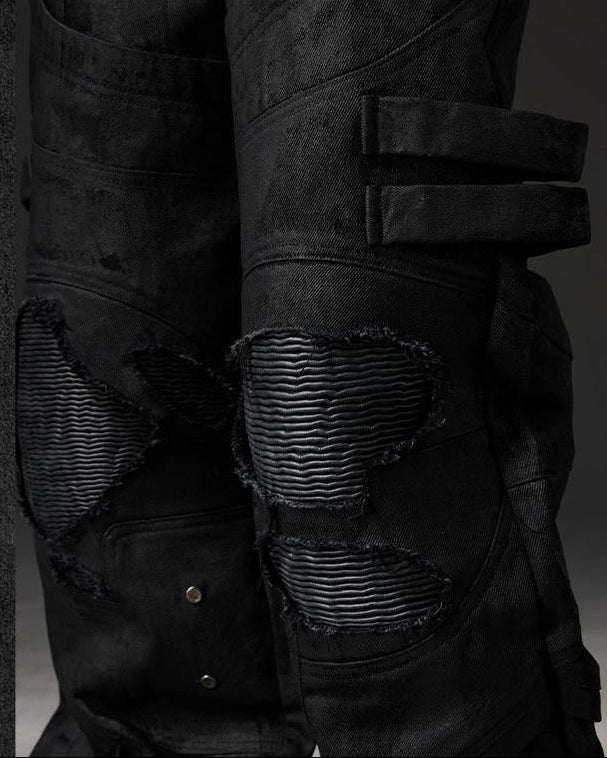 WAXED DESTROYED BIKER JEANS