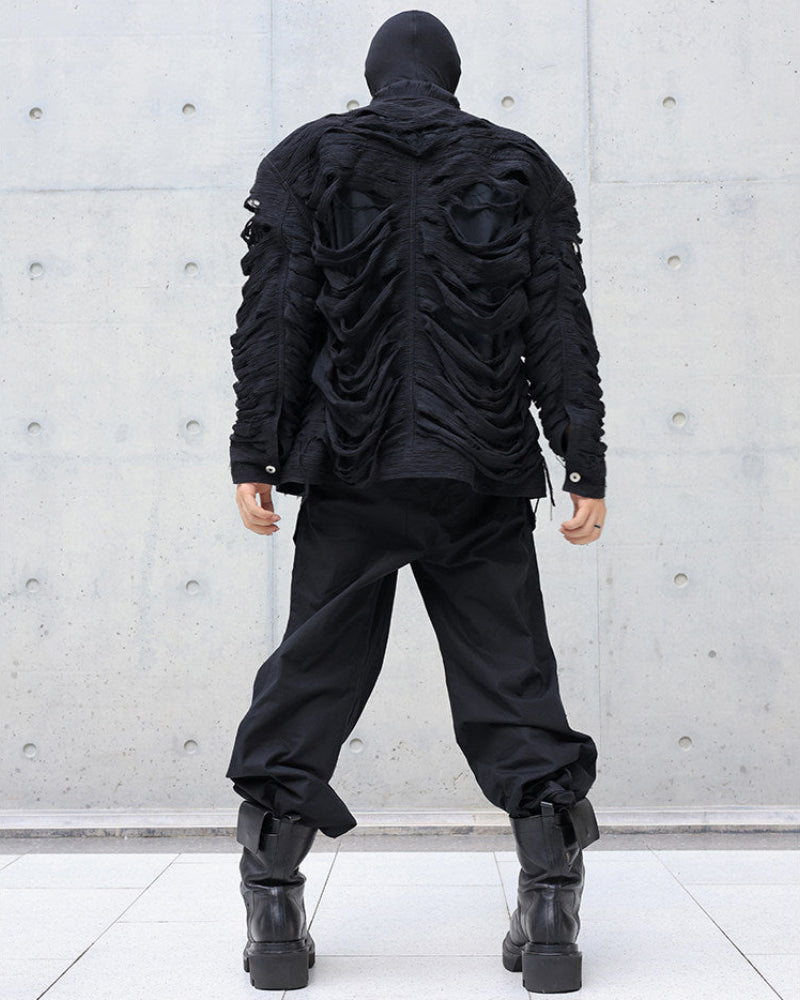 DOUBLE LAYER DISTRESSED FRINGE OPIUM JACKET