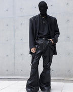 WAXED LEATHER CARGO FLARE PANTS
