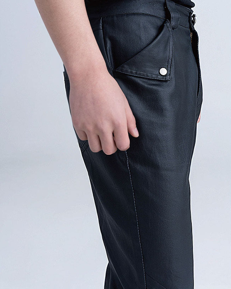 WAXED DARK FLARE TROUSERS
