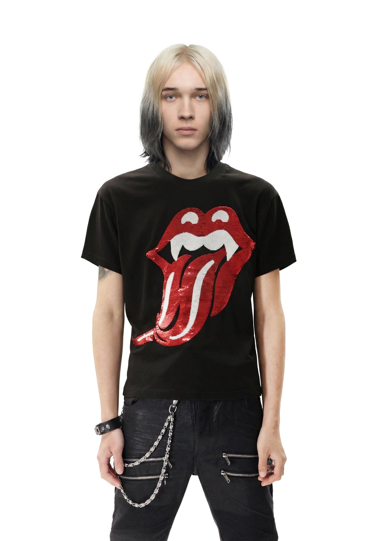 BAD TASTE sequin graphic cotton linen tee