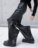 BLACK WAXED FLARE LEATHER PANTS