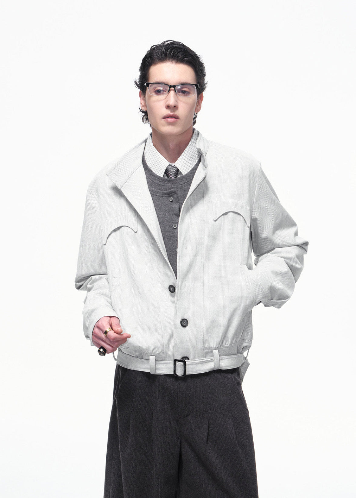 SCRIPT-X PLAID BELTED JACKET